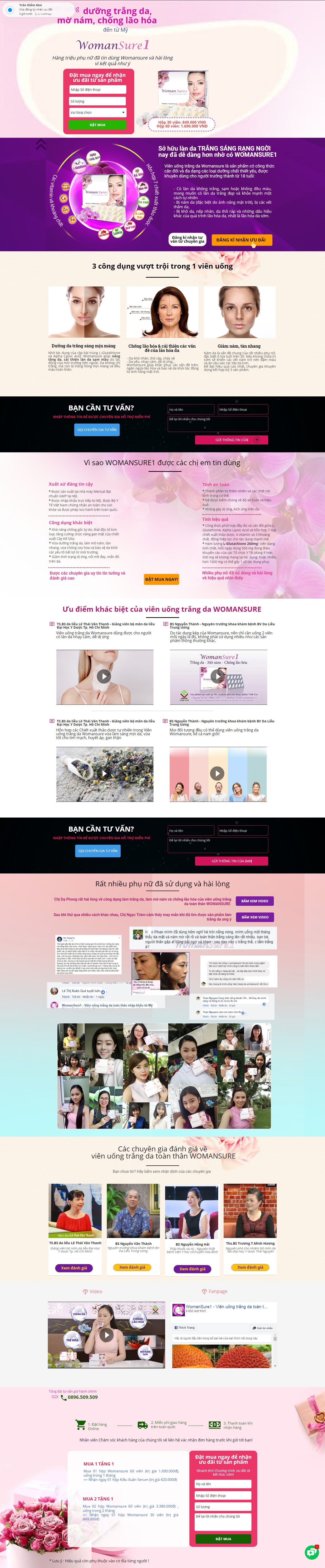 Thiết kế website thực phẩm chức năng - https://sanpham.womansure.vn/