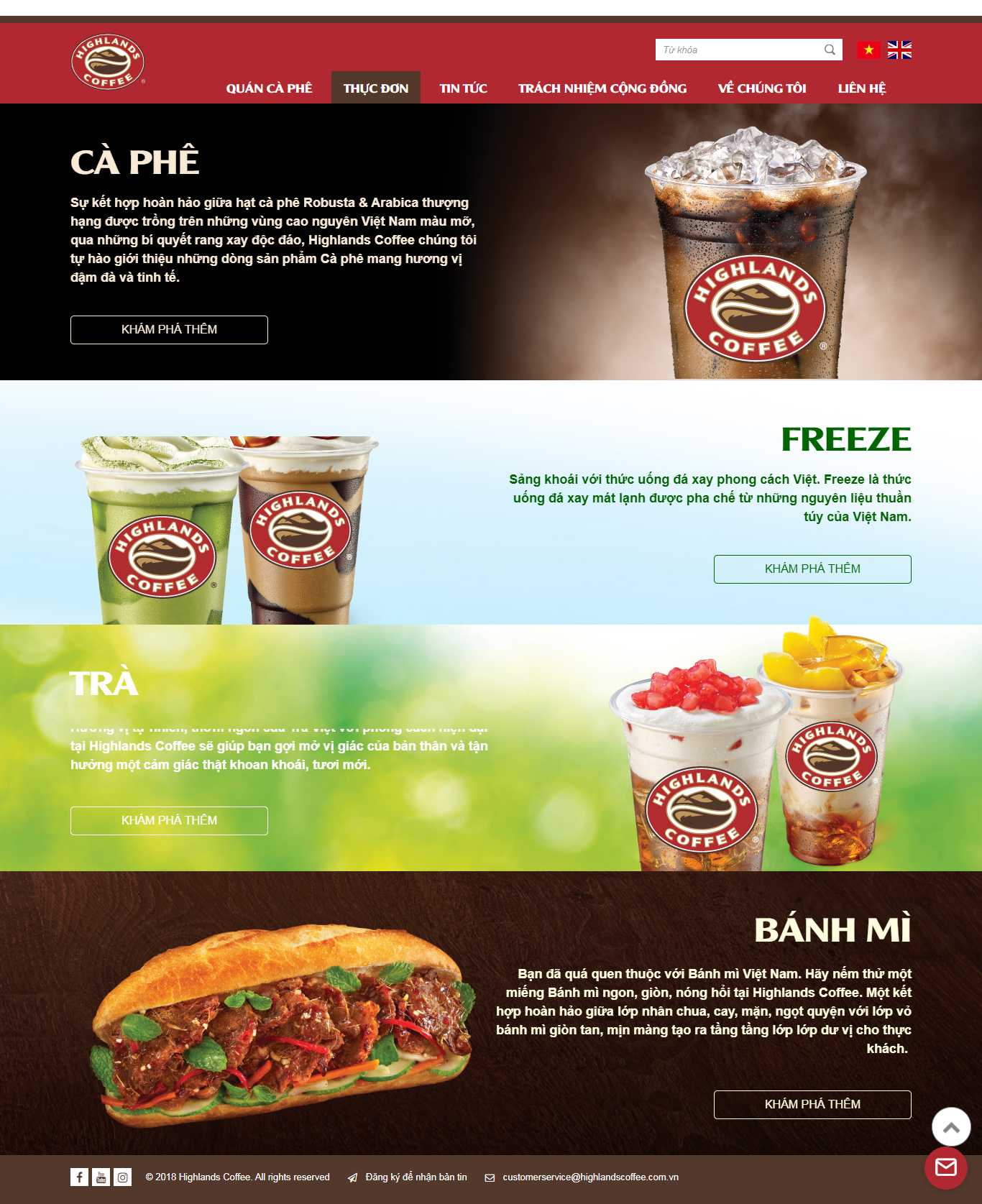 Thiết kế Web quán cafe - www.highlandscoffee.com.vn