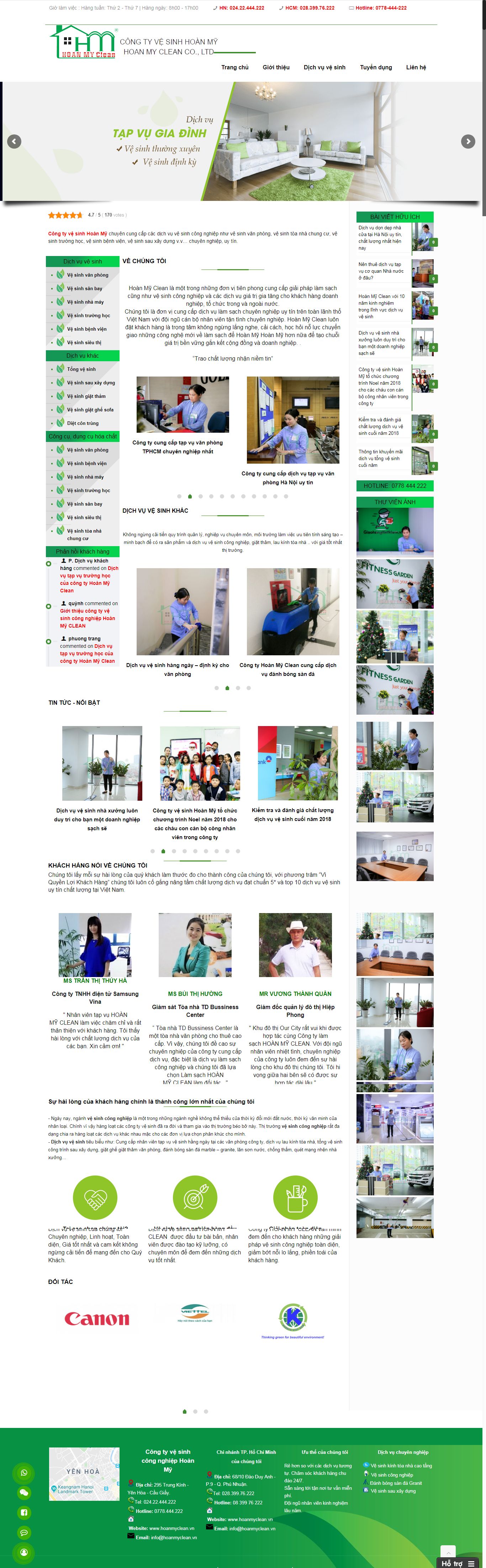 Thiết kế Web dịch vụ vệ sinh công nghiệp - www.hoanmyclean.vn