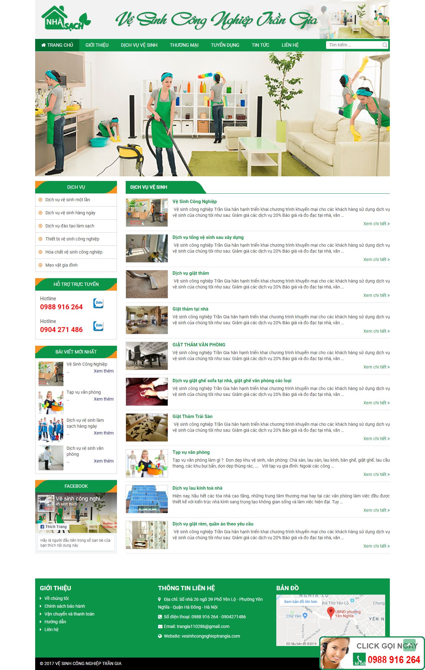Thiết kế Web dịch vụ vệ sinh công nghiệp - vesinhcongnghieptrangia.com