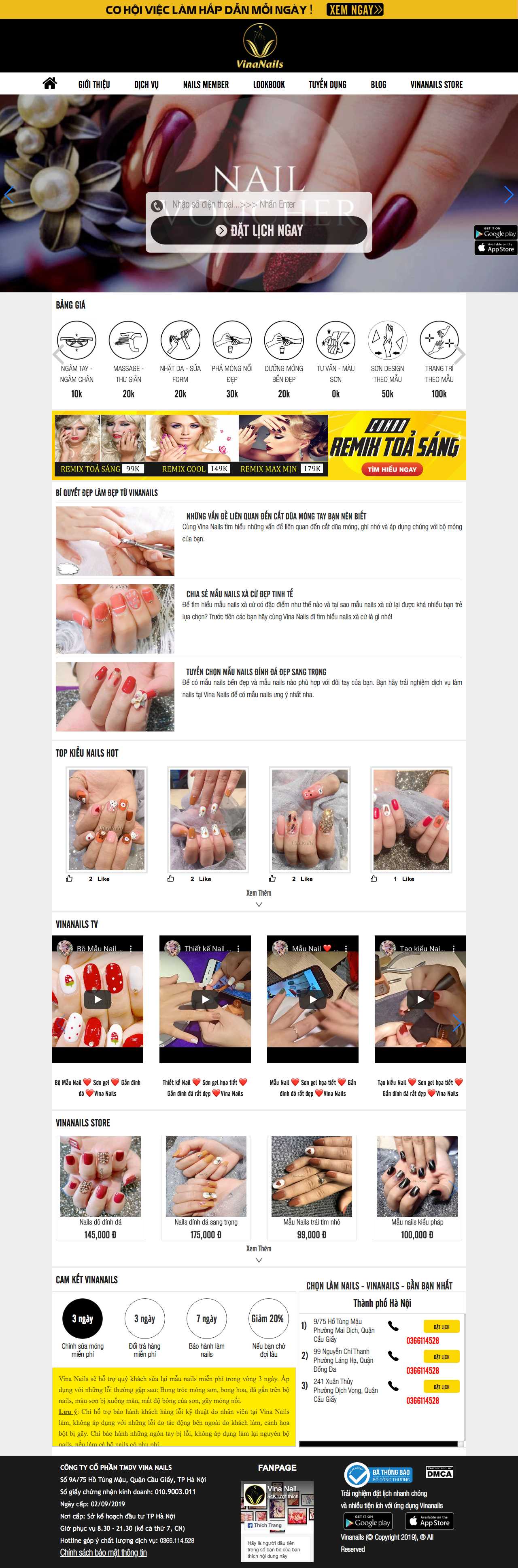 Thiết kế web salon nails - vinanails.vn