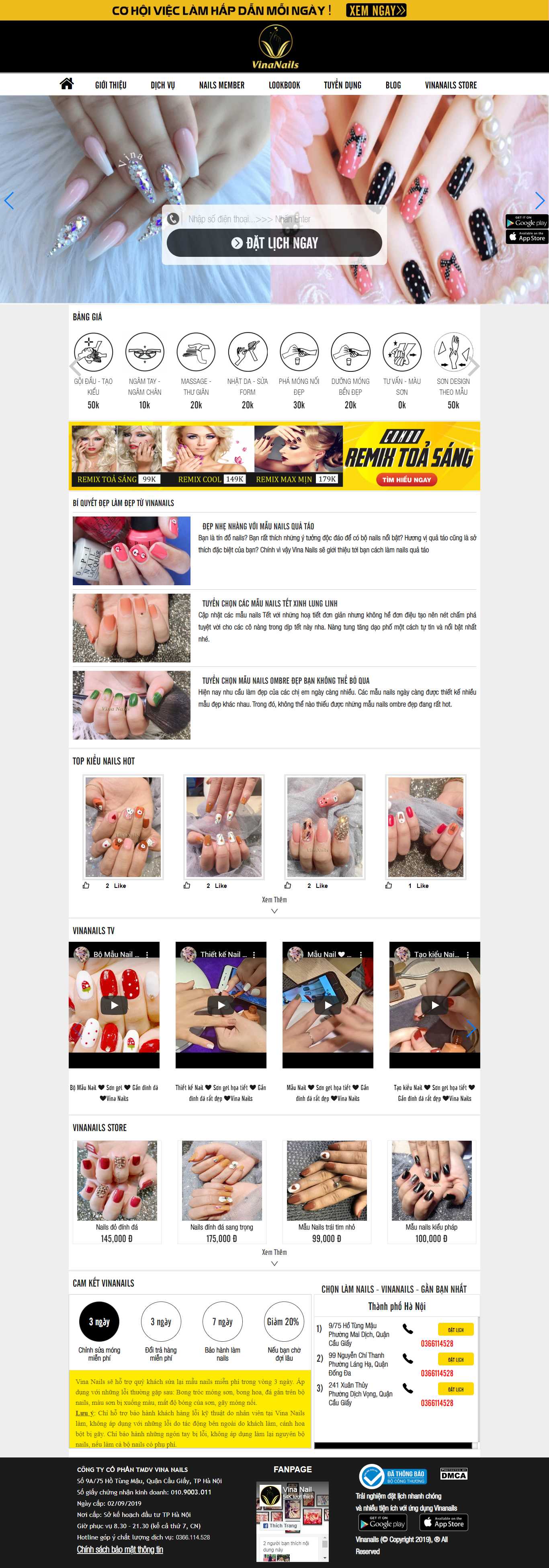 Thiết kế web salon nails - vinanails.vn