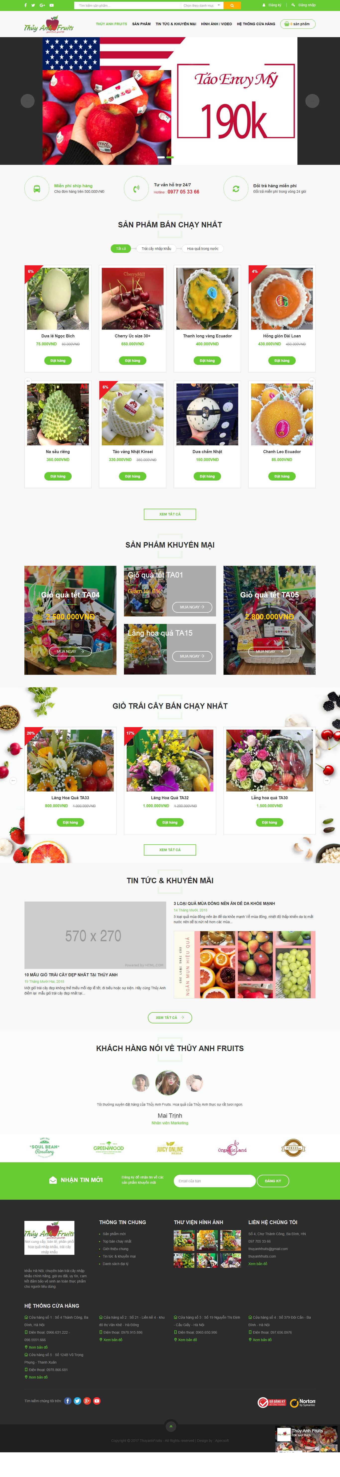 Thiết kế web bán hoa quả sạch - thuyanhfruits.com