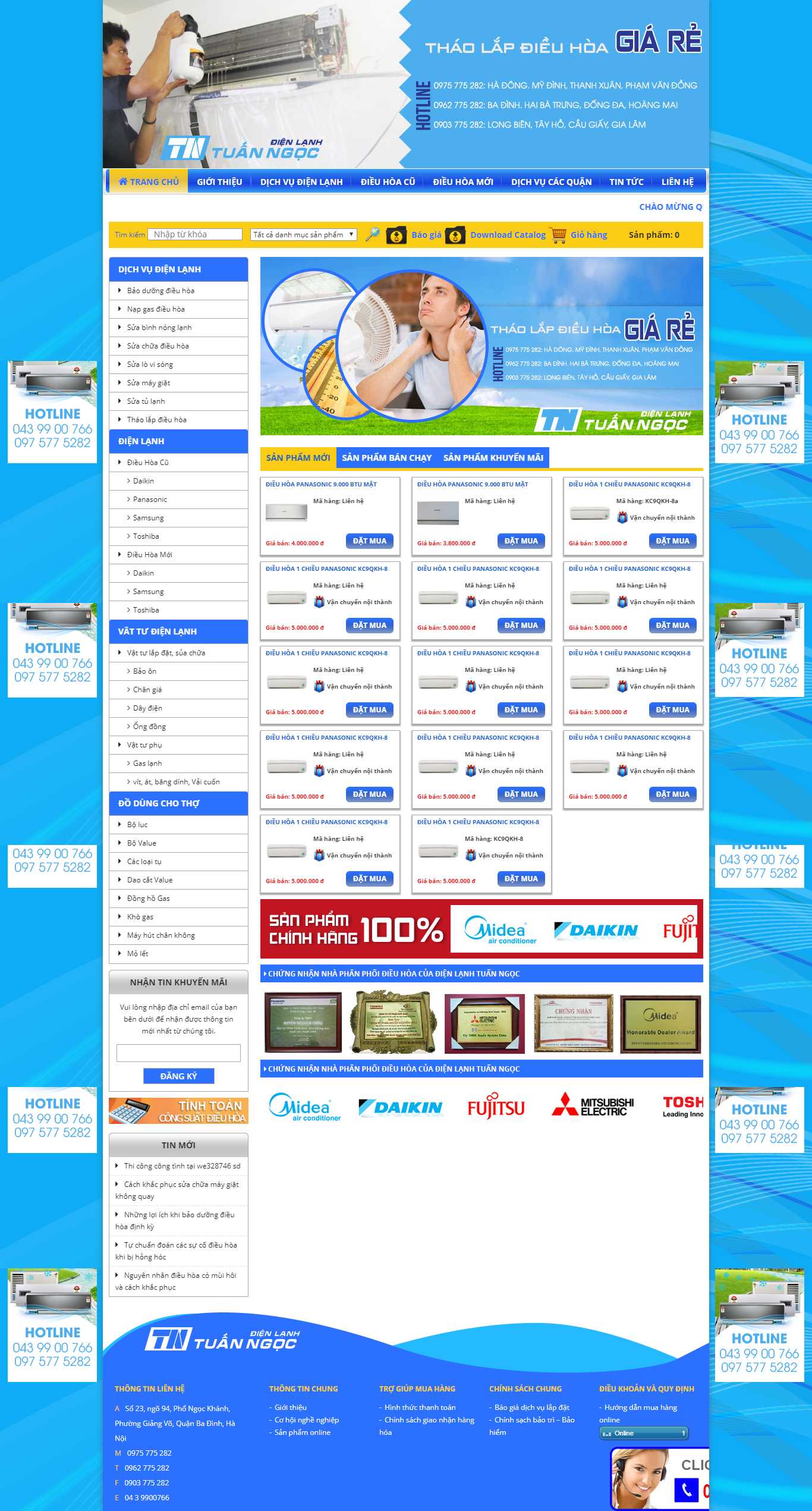 Thiết kế web lắp đặt điều hòa - dienlanhtuanngoc.vn
