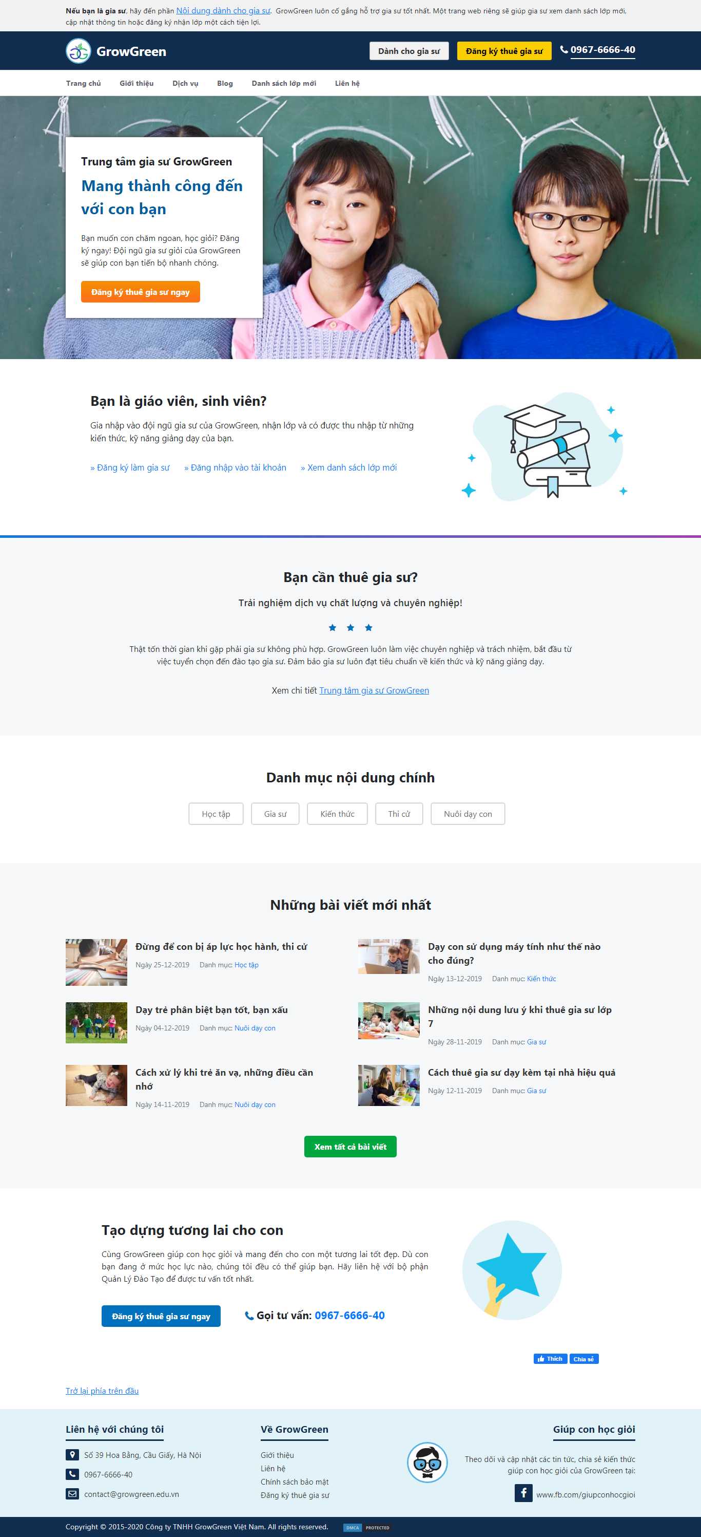 Thiết kế web gia sư - www.growgreen.edu.vn