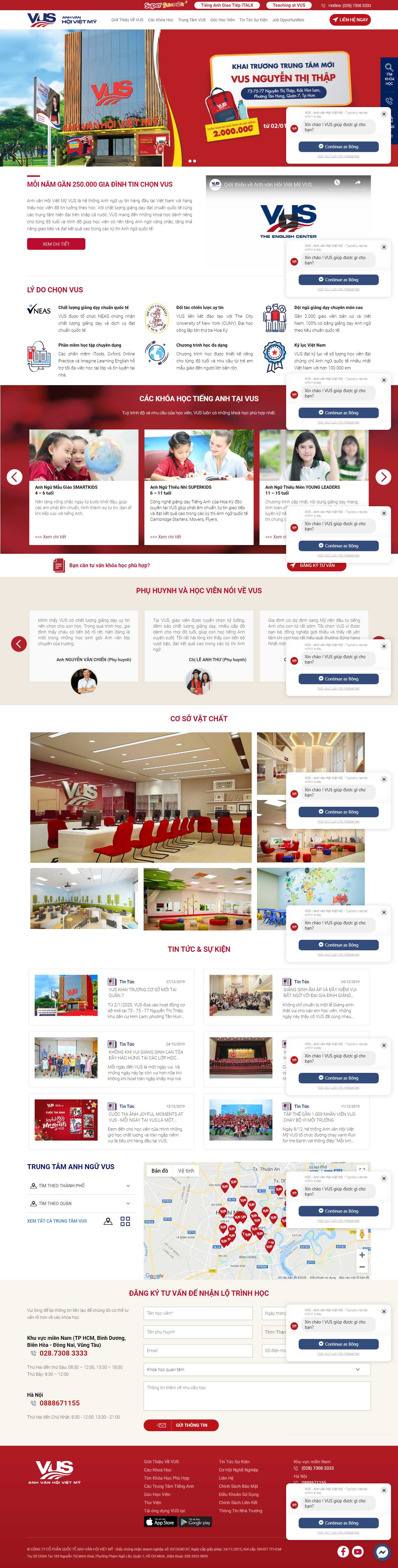 Thiết kế web trung tâm tiếng anh - vus.edu.vn