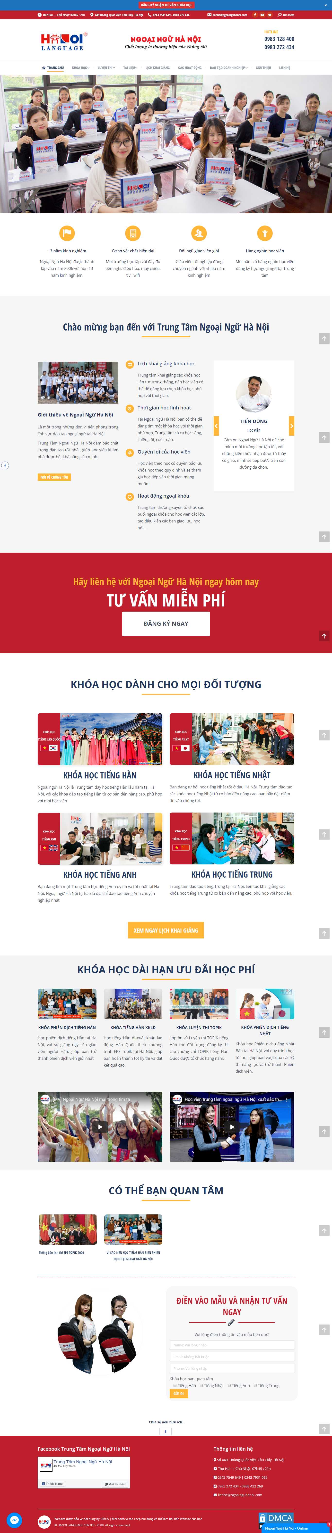 Thiết kế web trung tâm tiếng anh - ngoainguhanoi.com