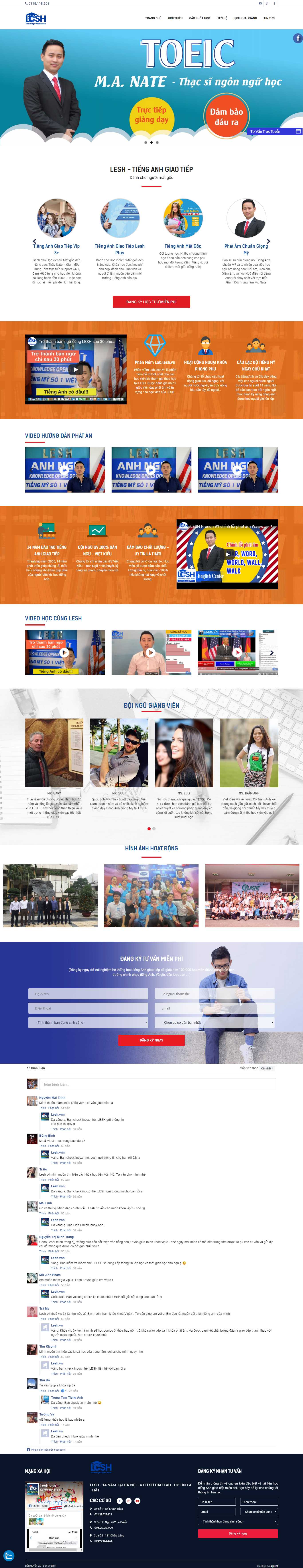 Thiết kế web trung tâm tiếng anh - anhngulesh.edu.vn
