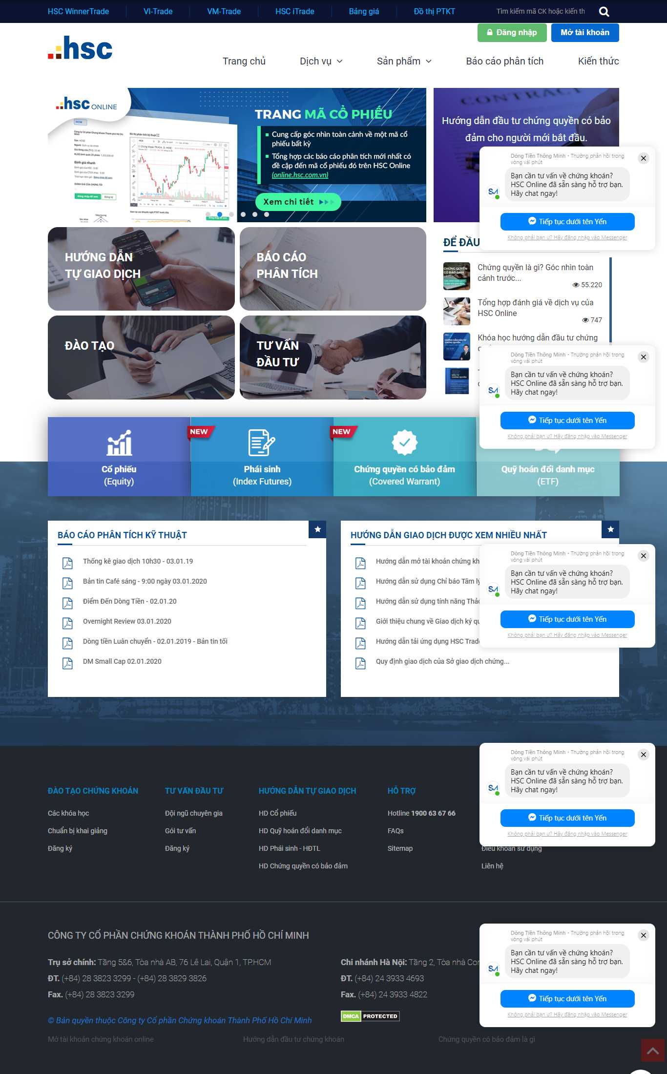 Thiết kế web chứng khoán - online.hsc.com.vn