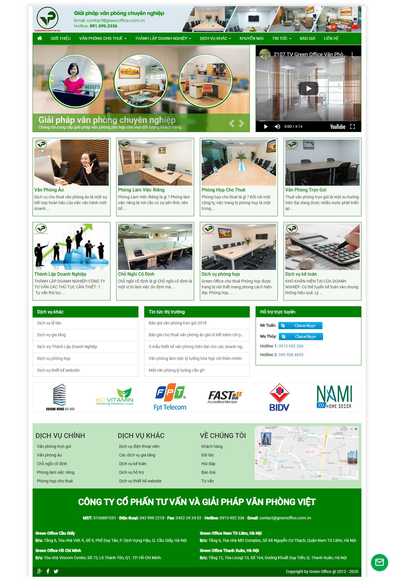 Thiết kế Web văn phòng chia sẻ - greenoffice.com.vn