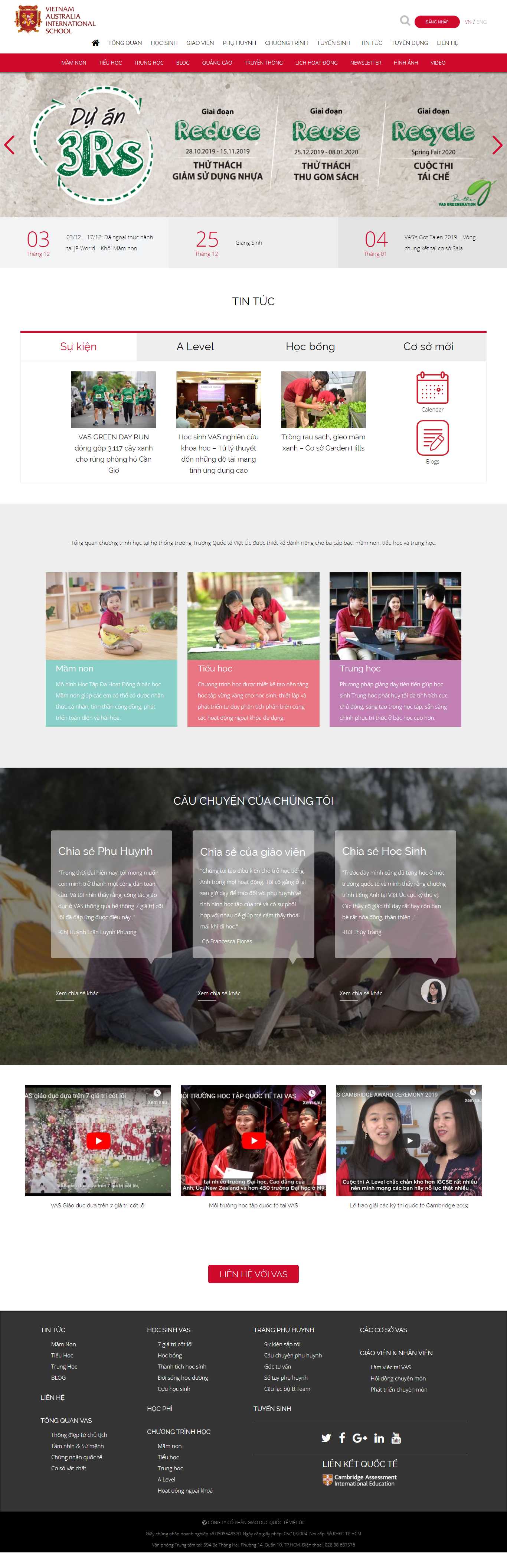 Thiết kế web trường cấp 1 - www.vas.edu.vn