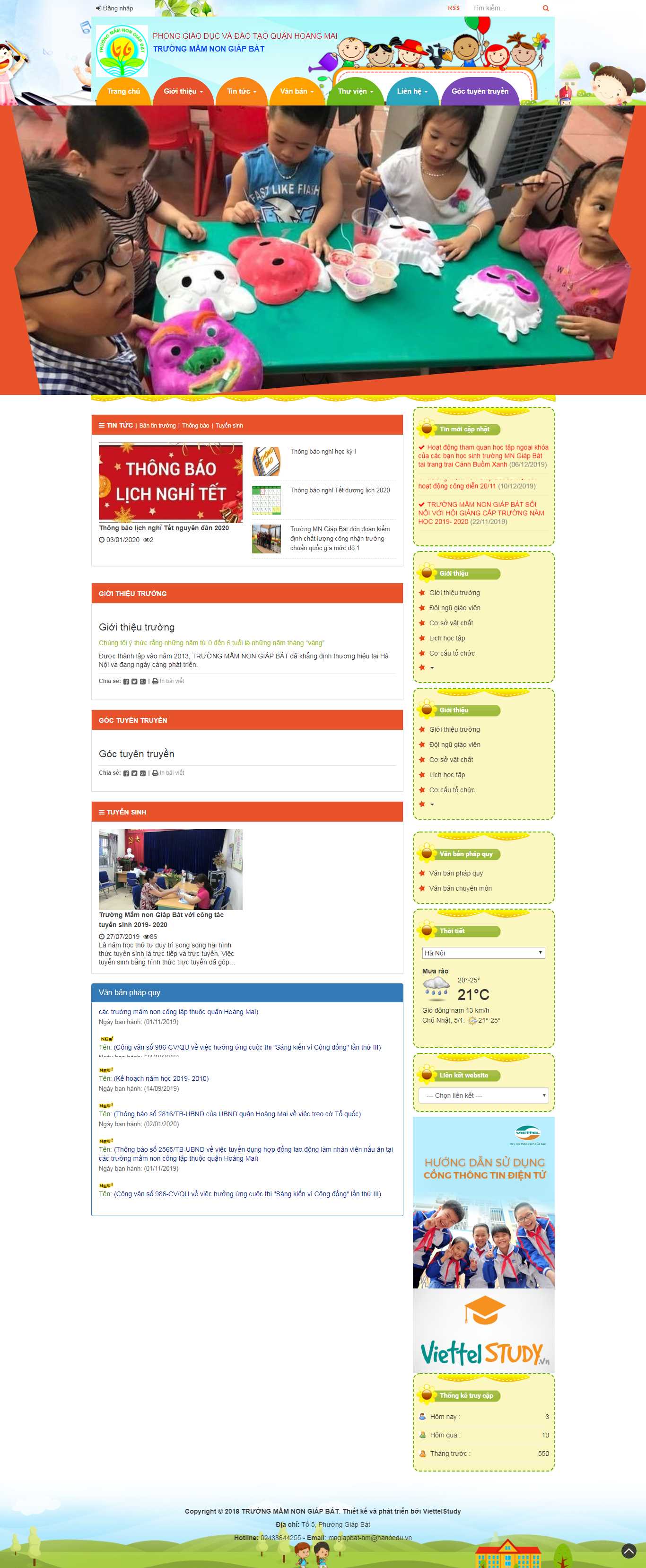 Thiết kế web trường mầm non - mngiapbathoangmai.edu.vn