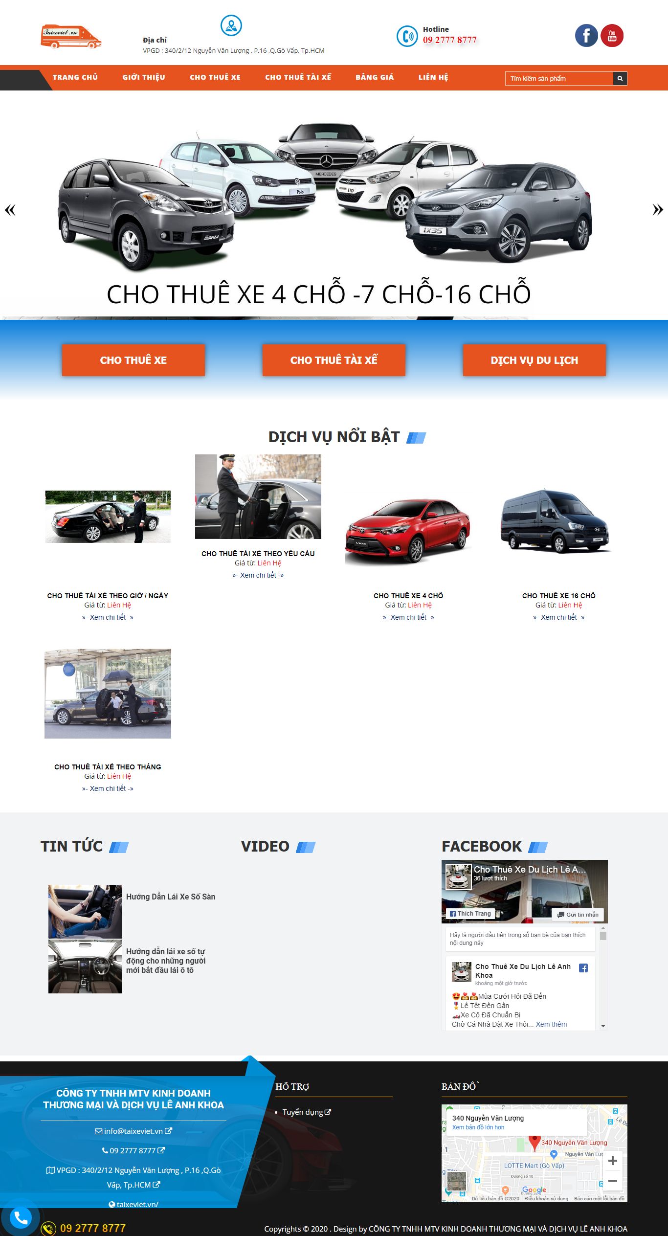 Thiết kế Web cho thuê xe du lịch - taixeviet.vn