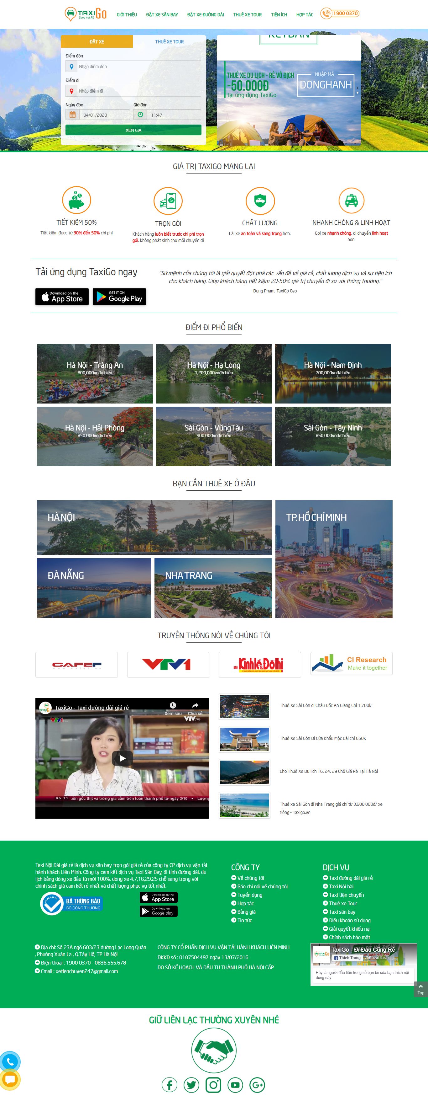 Thiết kế Web cho thuê xe du lịch - www.taxigo.vn