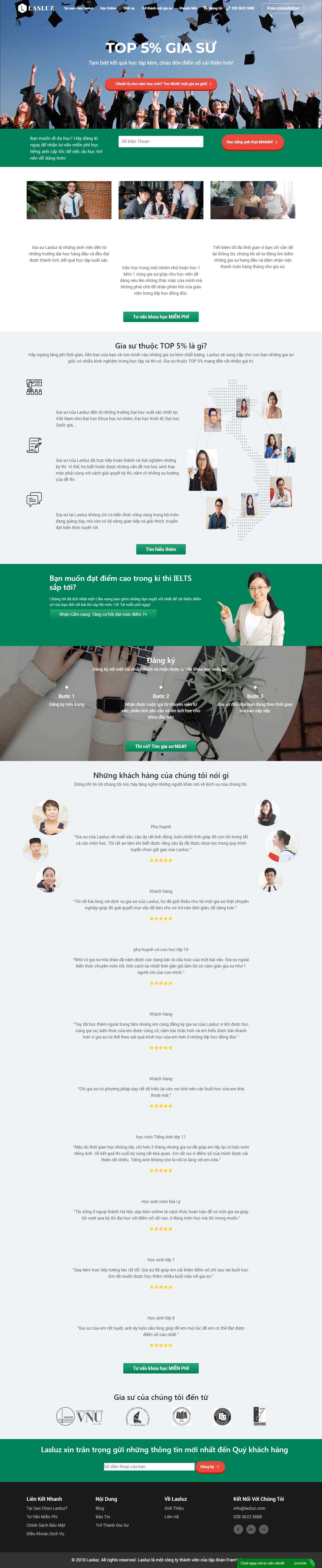 Thiết kế web trung tâm gia sư - lasluz.com