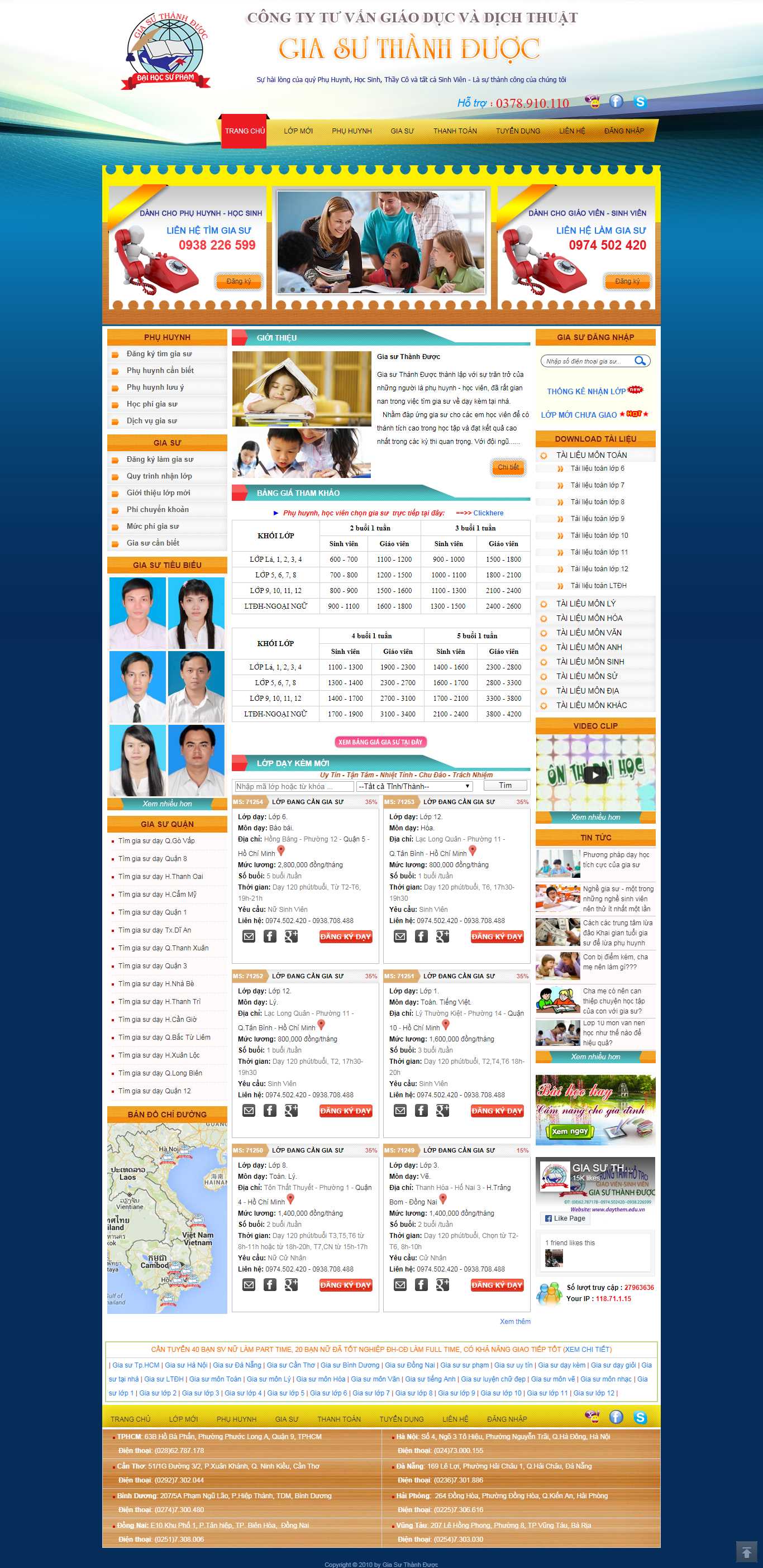Thiết kế web trung tâm gia sư - daythem.edu.vn