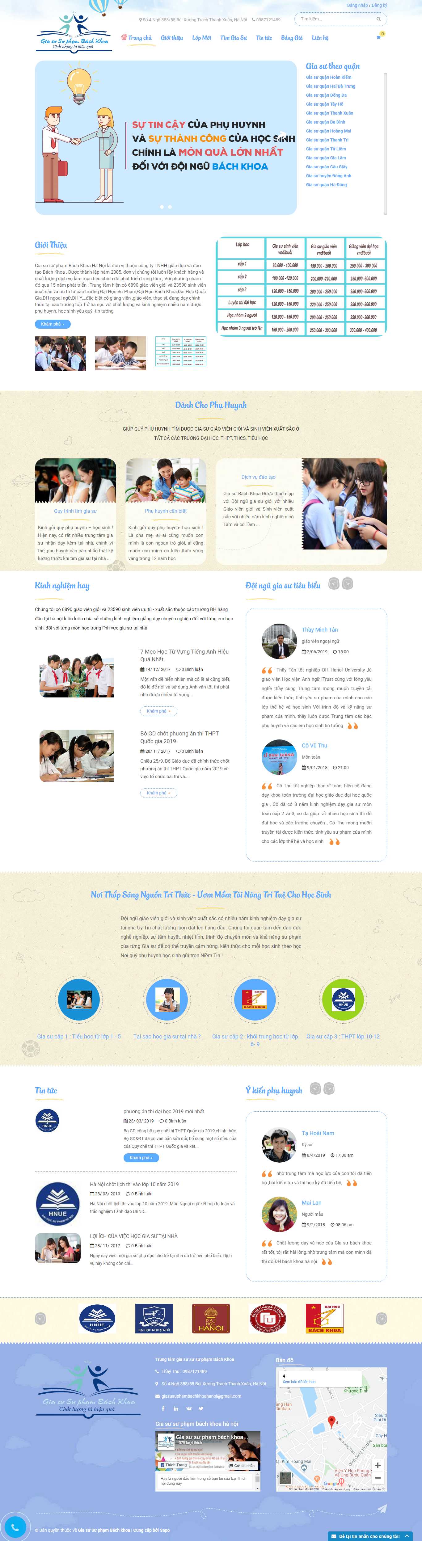 Thiết kế web trung tâm gia sư - giasusuphambachkhoa.com.vn
