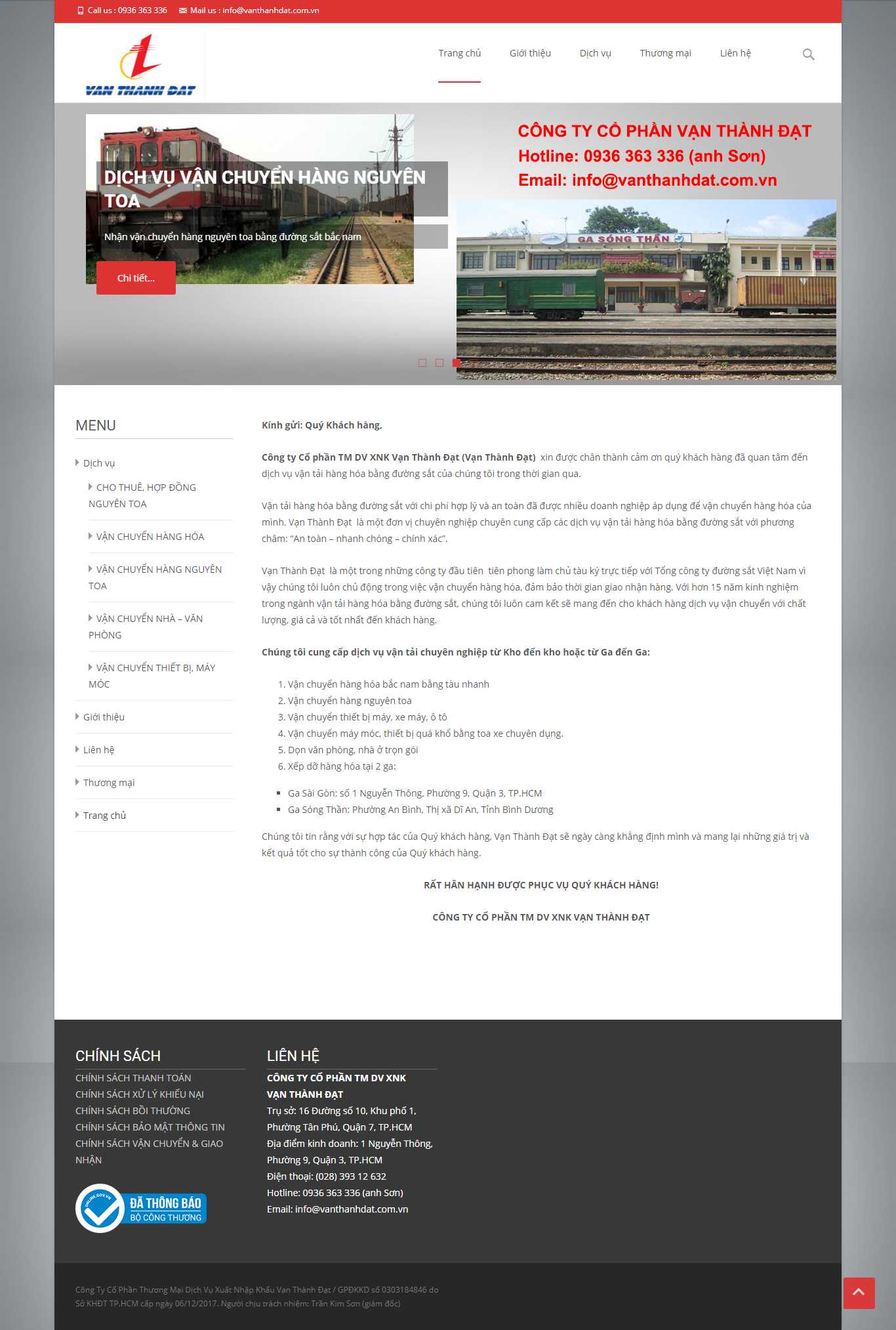 Thiết kế web dịch vụ Logistics - vanthanhdat.com.vn