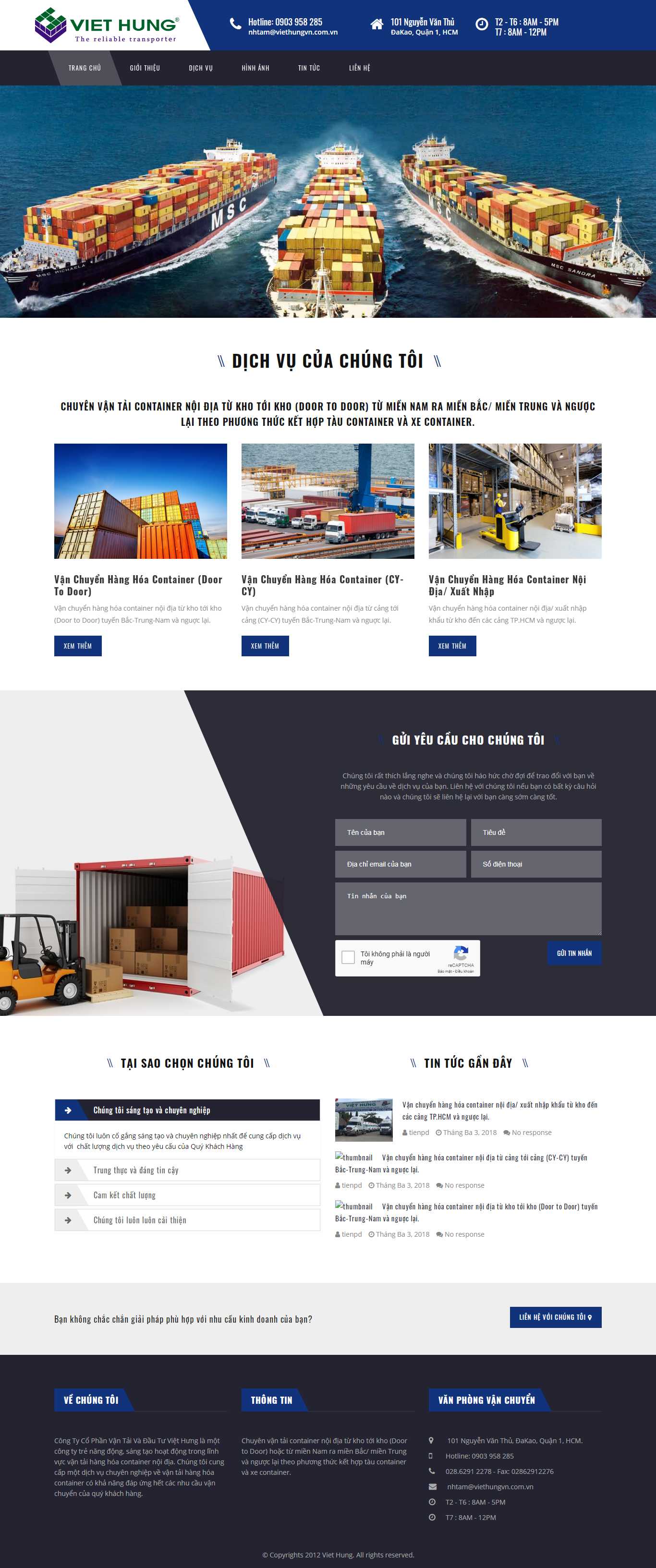 Thiết kế web dịch vụ Logistics - viethungvn.com.vn