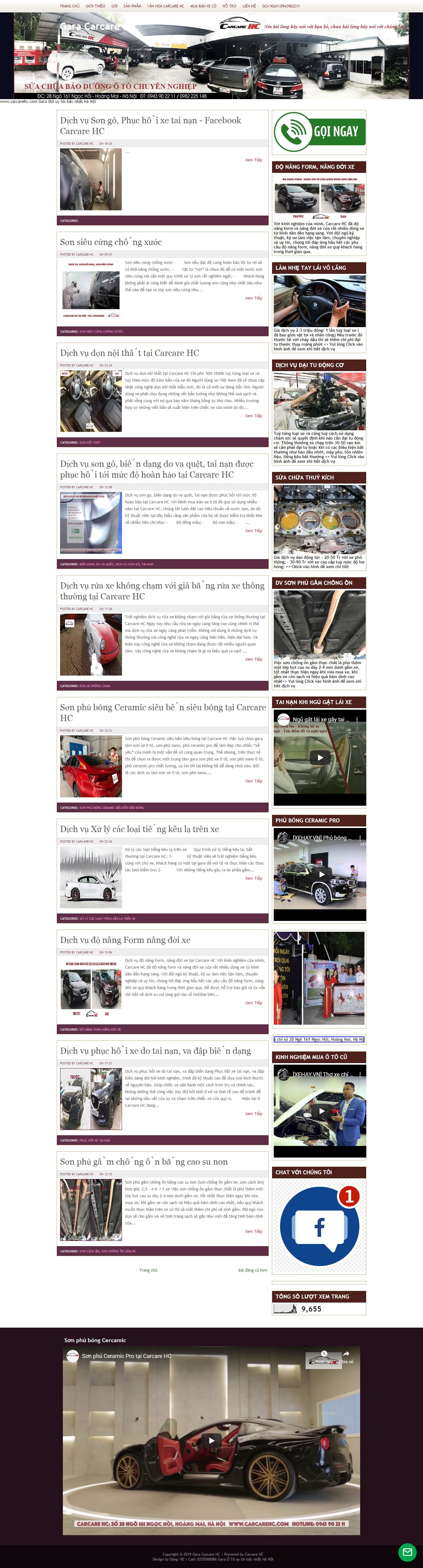Thiết kế Web showroom sửa chữa ô tô, xe máy - www.carcarehc.com