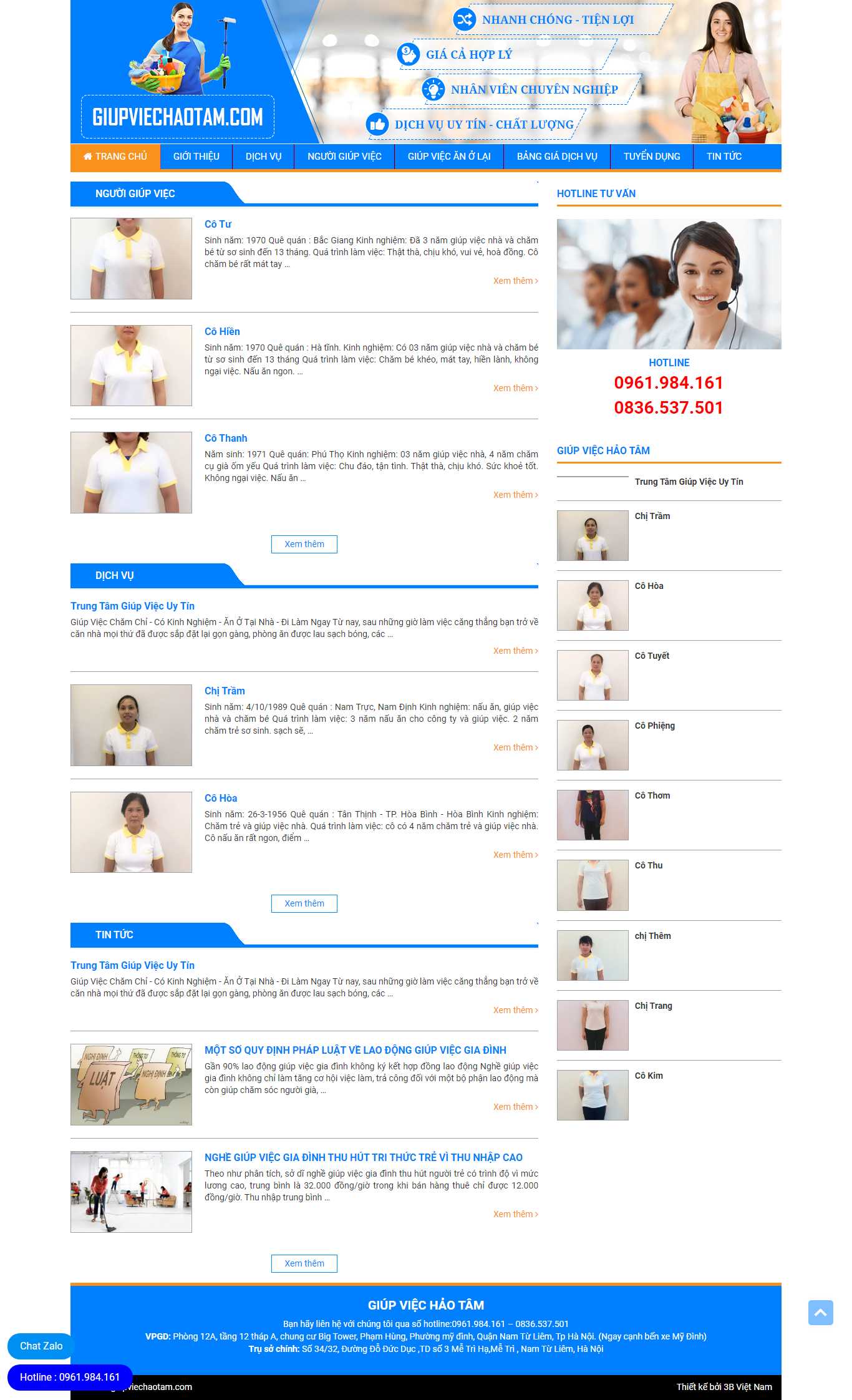 Thiết kế web dịch vụ giúp việc - giupviechaotam.com