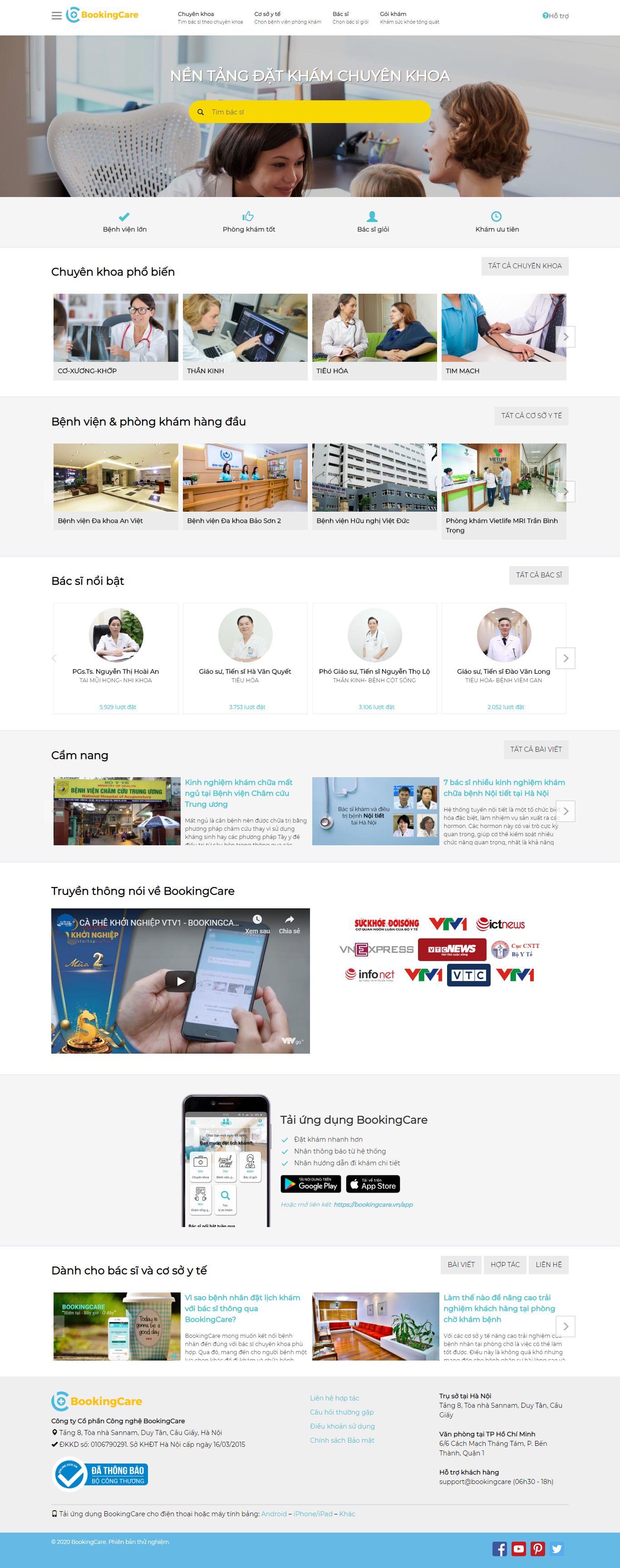 Thiết kế Web phòng khám tai mũi họng - bookingcare.vn