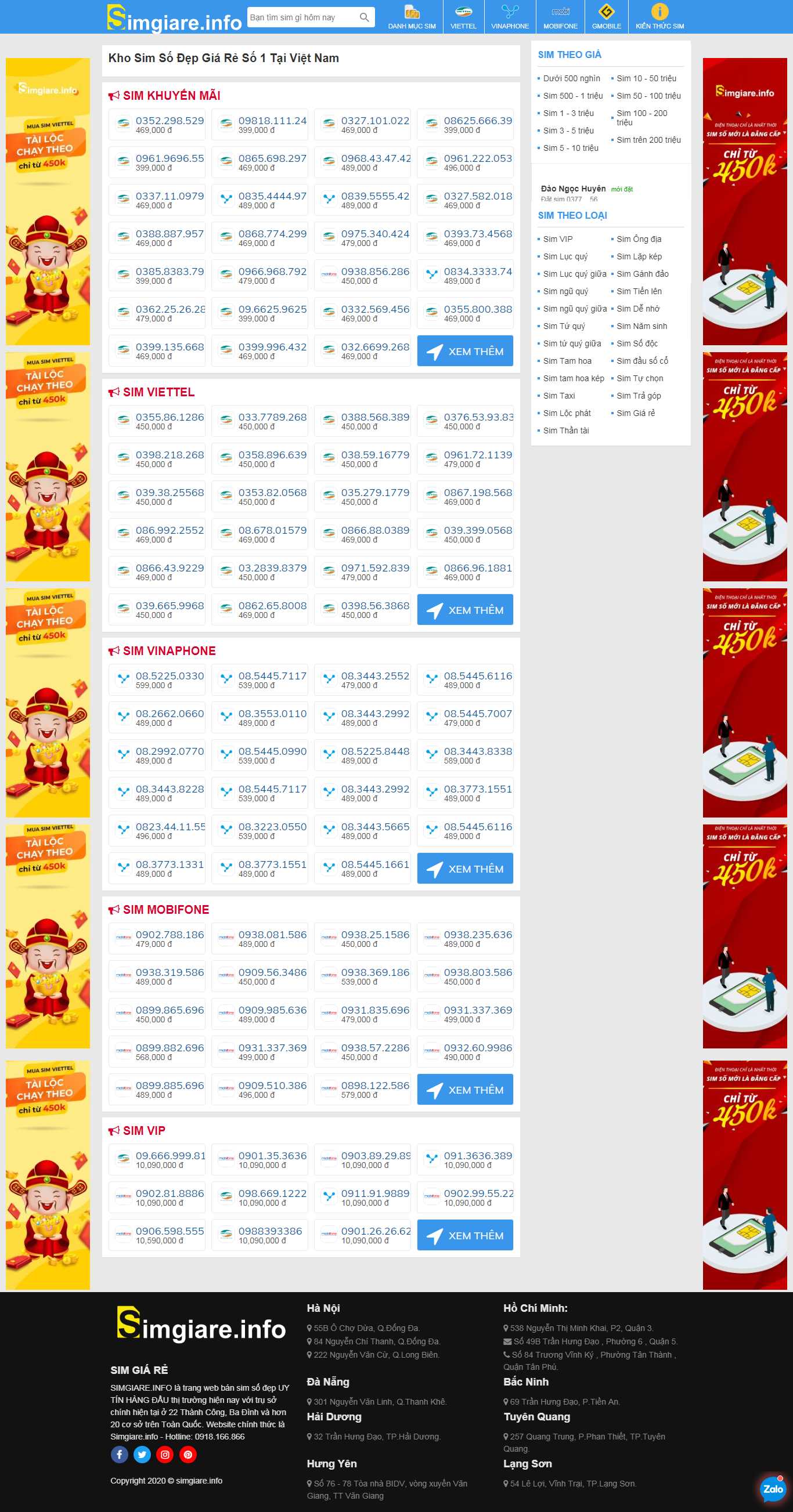 Thiết kế web bán sim - simgiare.info
