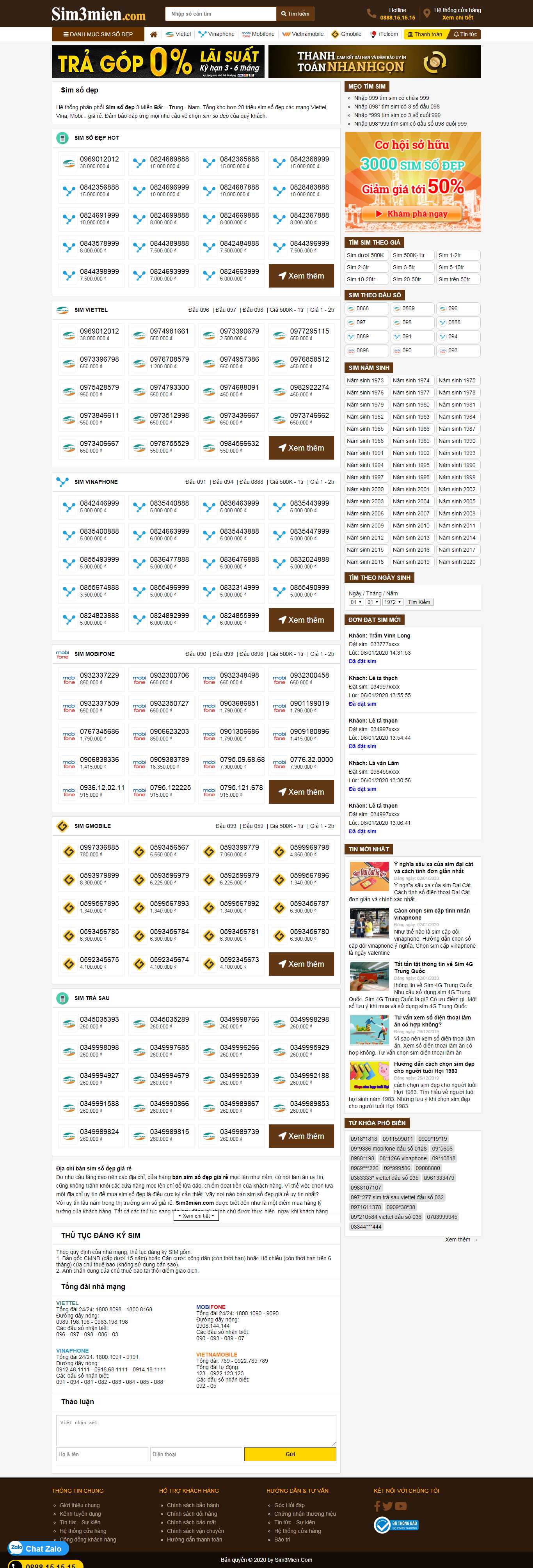 Thiết kế web bán sim - sim3mien.com