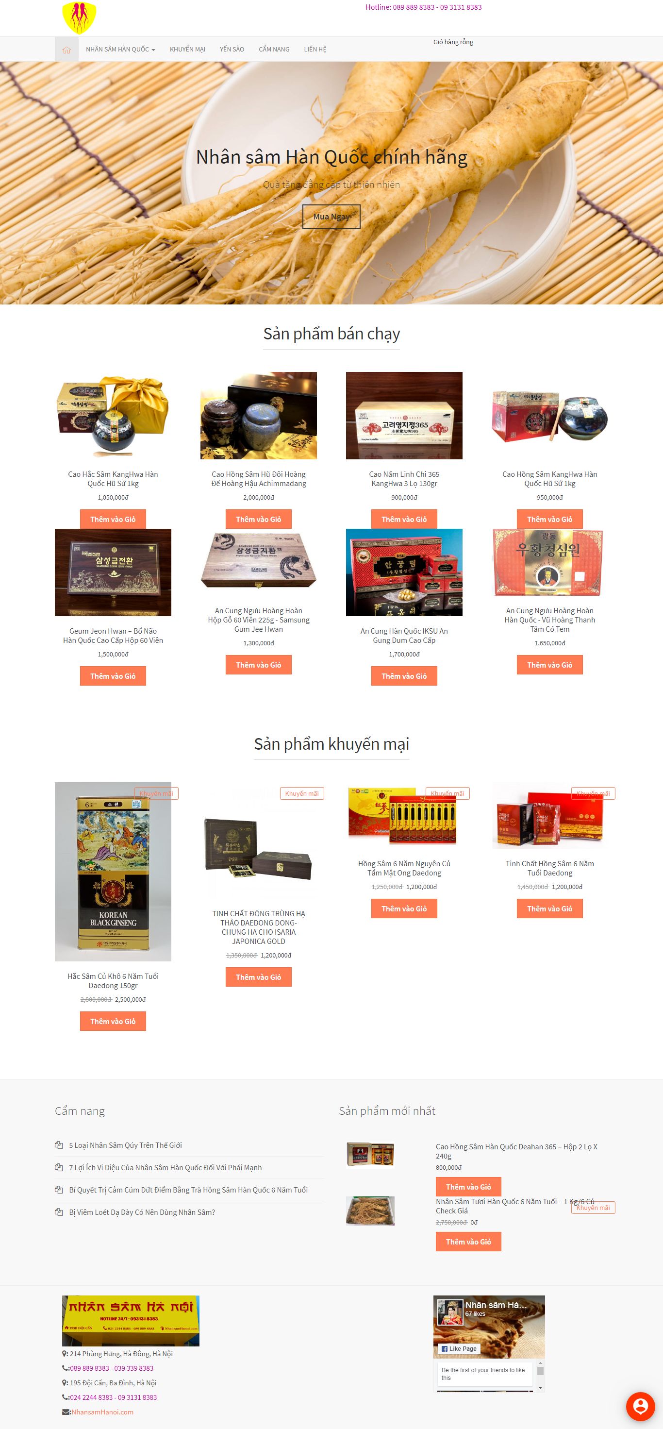 Thiết kế Web bán nhân sâm linh chi - nhansamhanoi.com