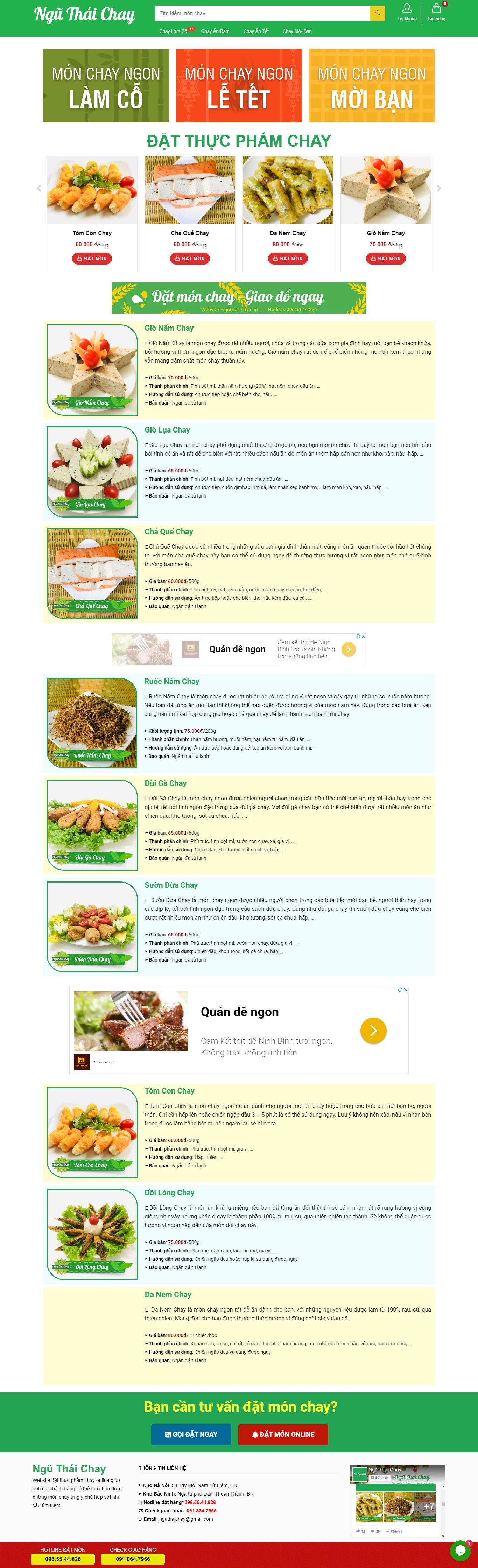 Thiết kế Web bán đồ ăn chay - nguthaichay.com