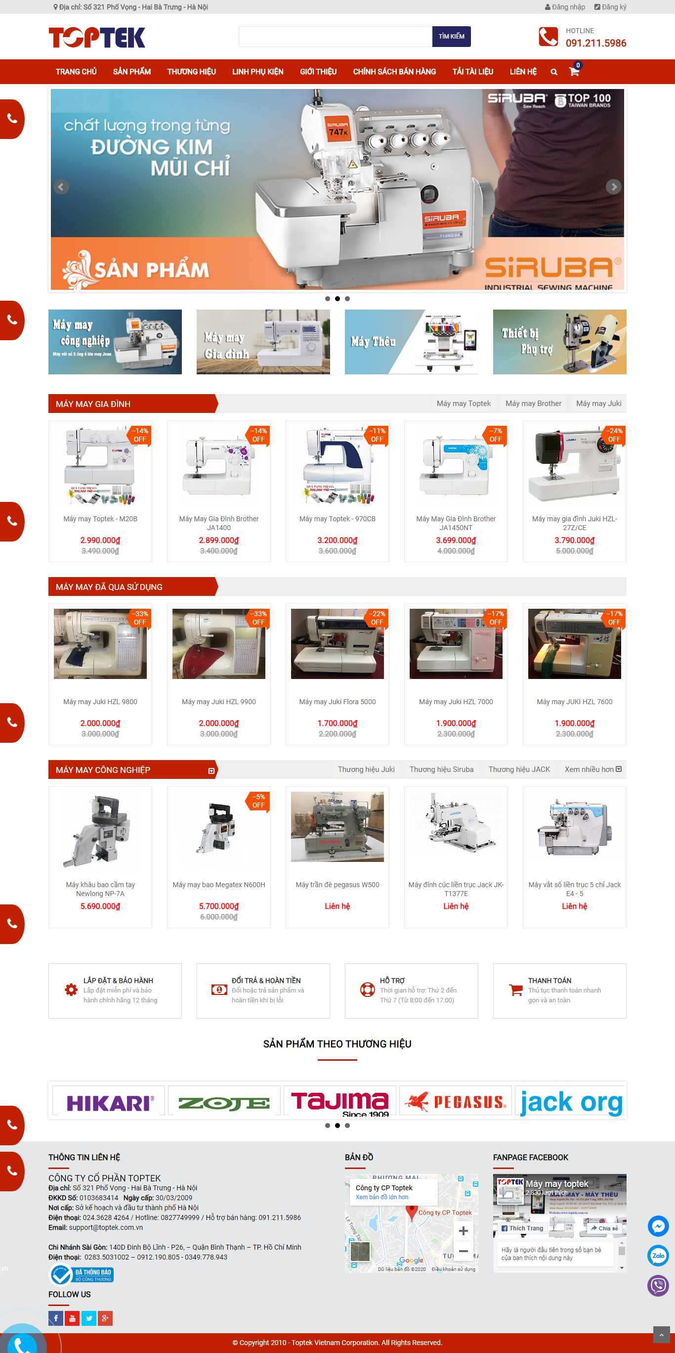 Thiết kế Web máy may gia đình, công nghiệp - toptek.com.vn