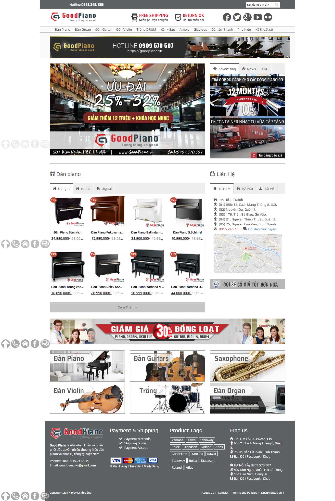 Thiết kế Web bán đàn piano, guita, organ - goodpiano.vn
