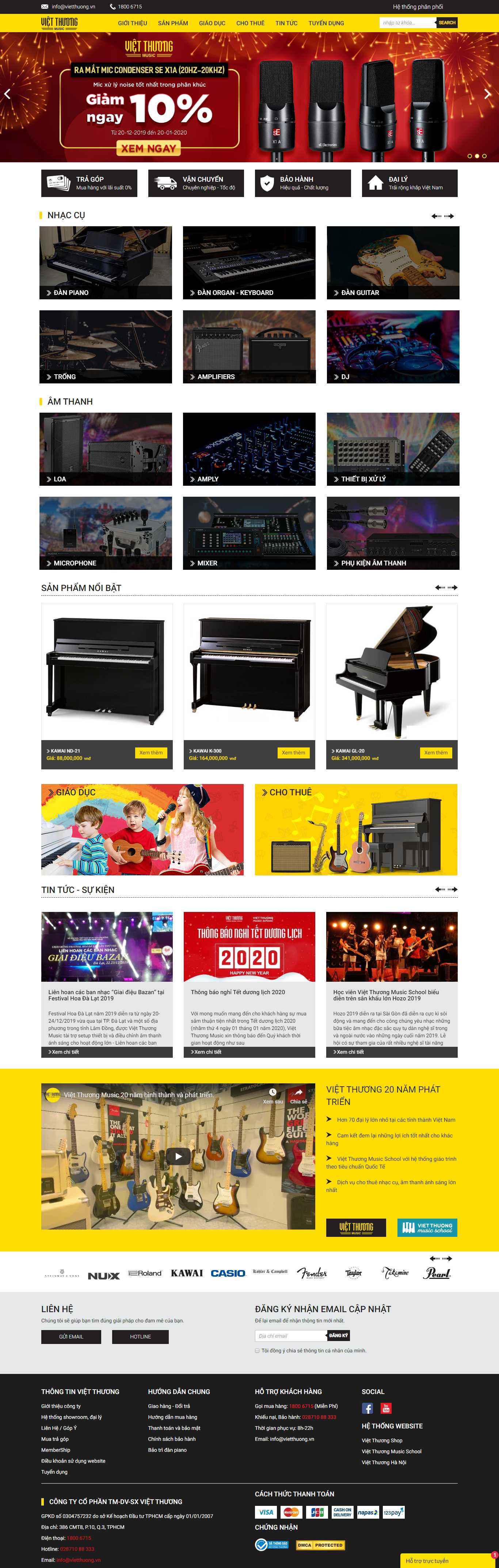 Thiết kế Web bán đàn piano, guita, organ - vietthuong.vn
