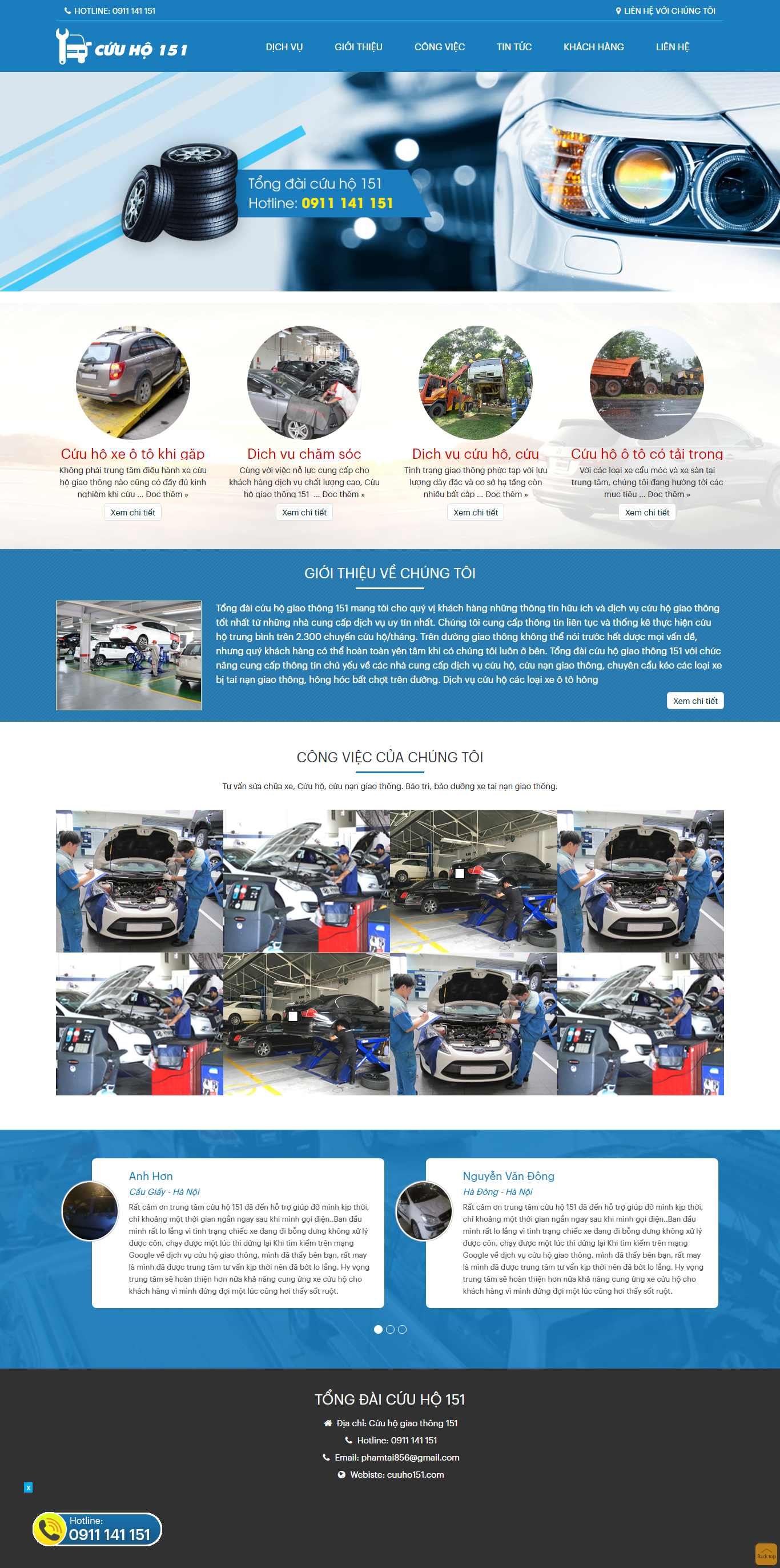 Thiết kế Web dịch vụ cứu hộ ô tô, xe máy - cuuho151.com