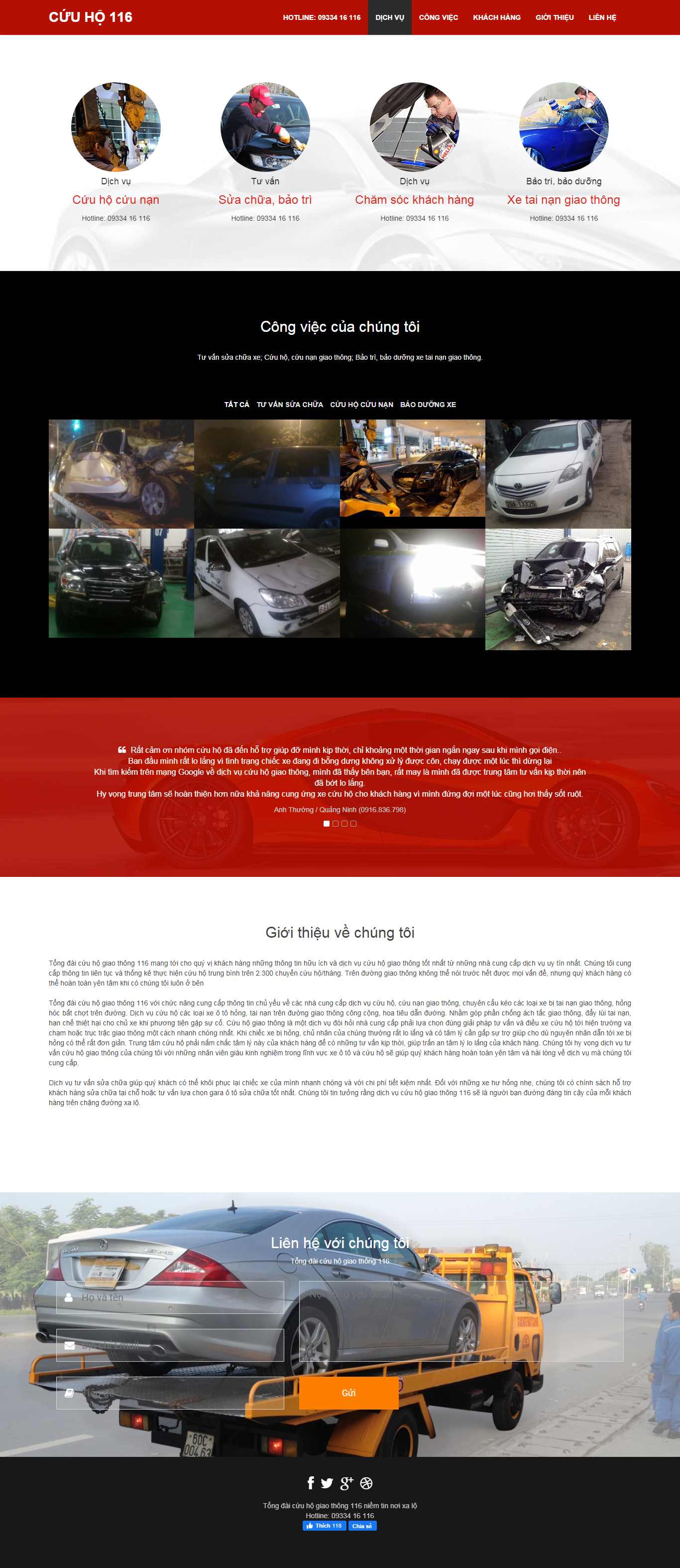 Thiết kế Web dịch vụ cứu hộ ô tô, xe máy - cuuho116.vn