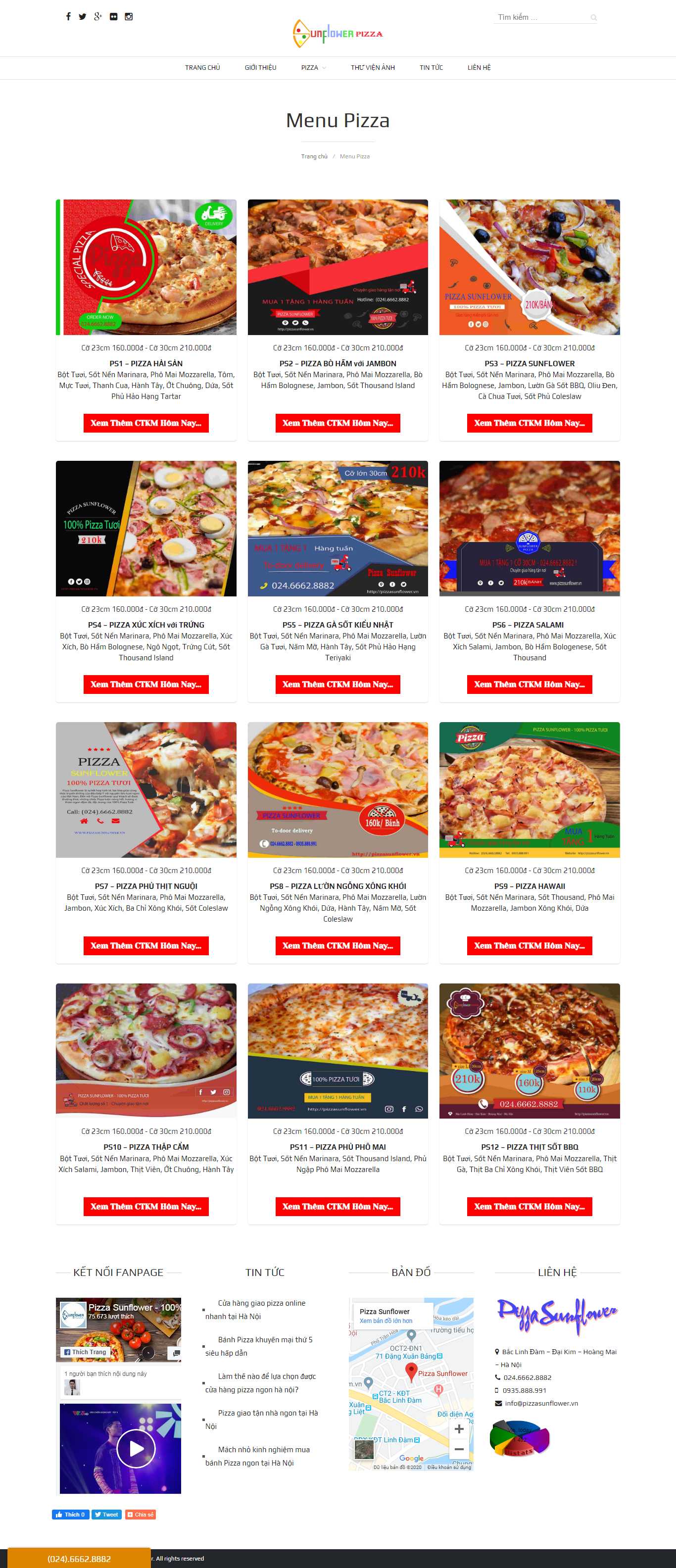 Thiết kế Web bán bánh pizza - pizzasunflower.vn