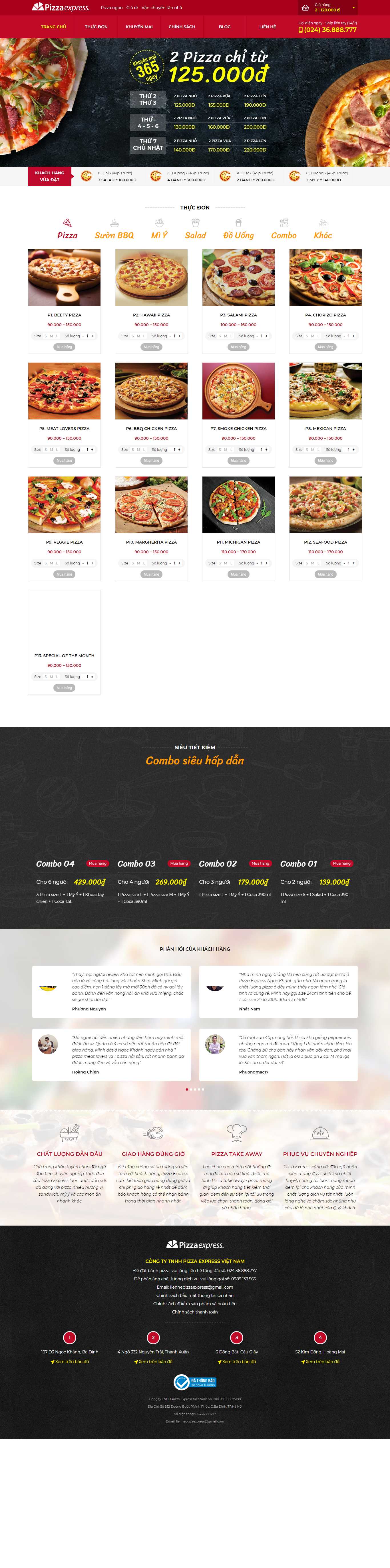 Thiết kế Web bán bánh pizza - www.pizzaexpress.vn
