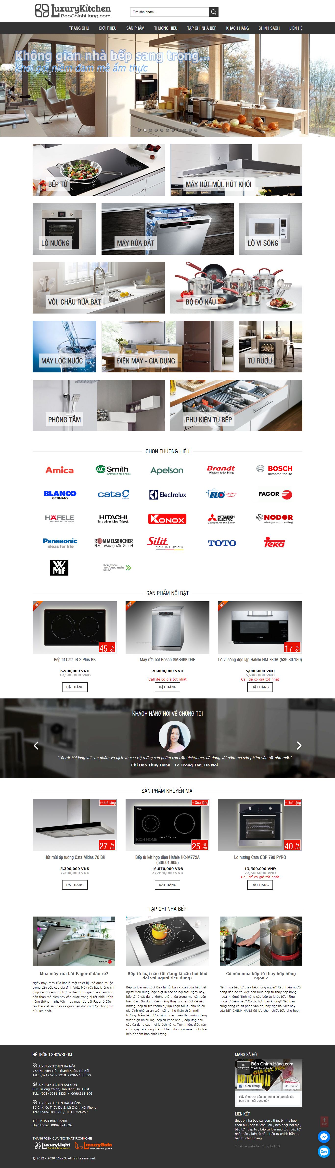 Thiết kế Web thiết bị nhà bếp cao cấp - bepchinhhang.com