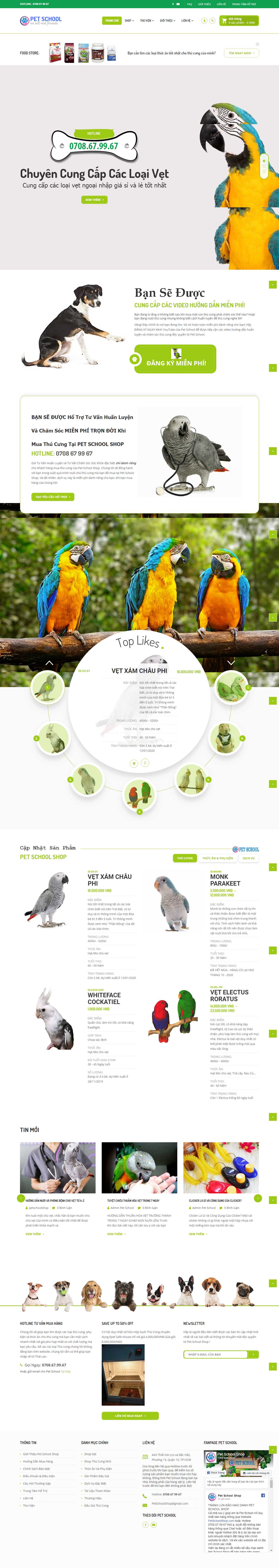Thiết kế Web bán chim cảnh - petschoolshop.com