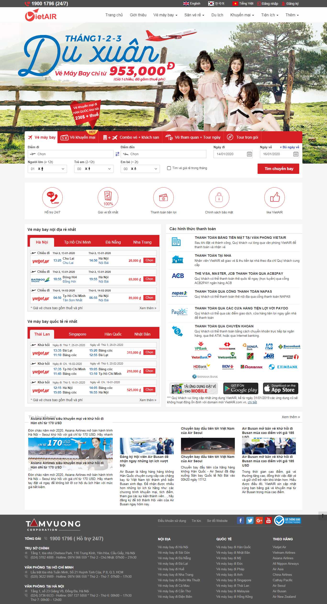 Thiết kế Web đặt vé máy bay trực tuyến - vietair.com.vn