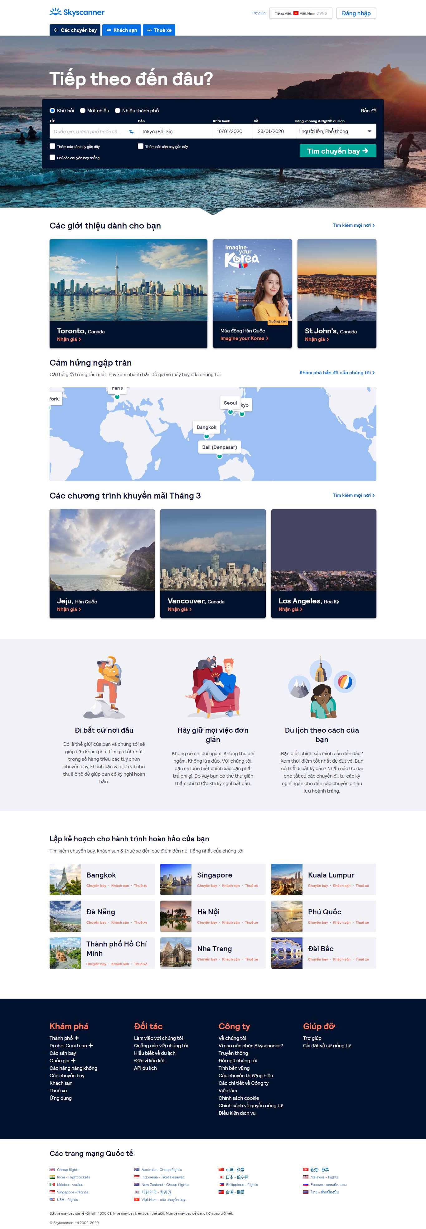 Thiết kế Web đặt vé máy bay trực tuyến - www.skyscanner.com.vn