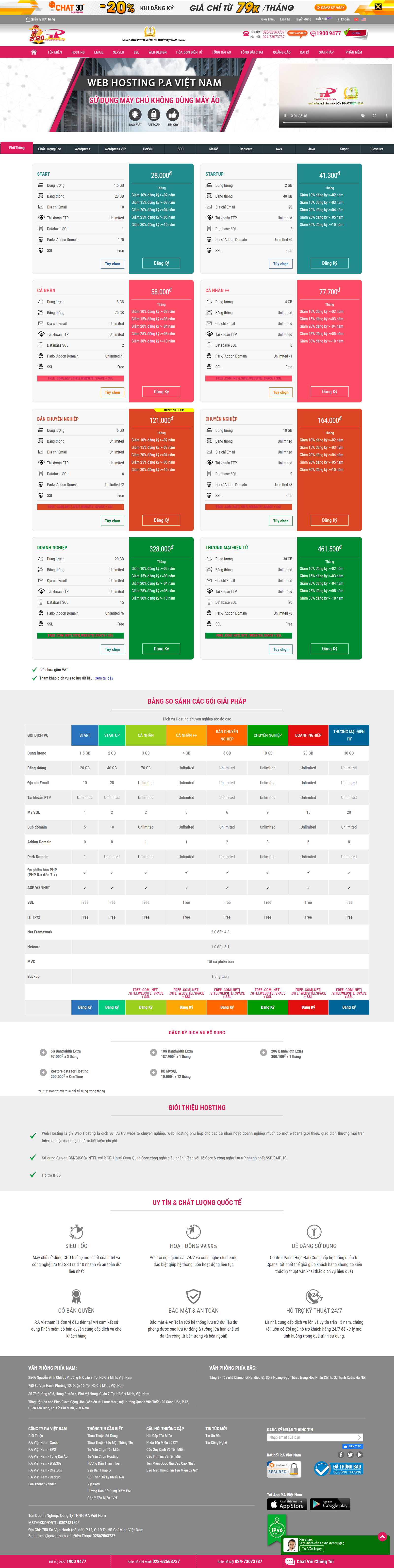 Thiết kế Web bán hosting - www.pavietnam.vn