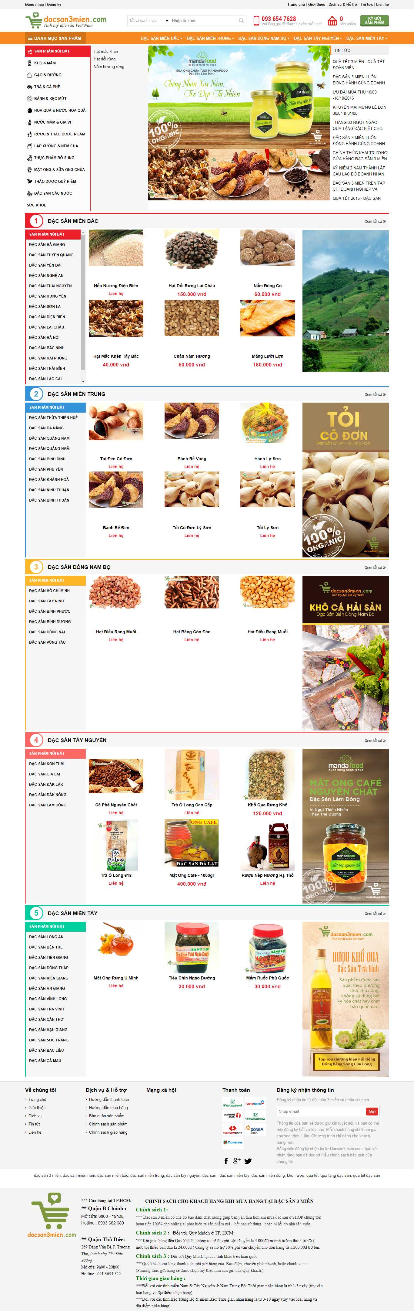 Thiết kế Web bán đặc sản 3 miền - www.dacsan3mien.com