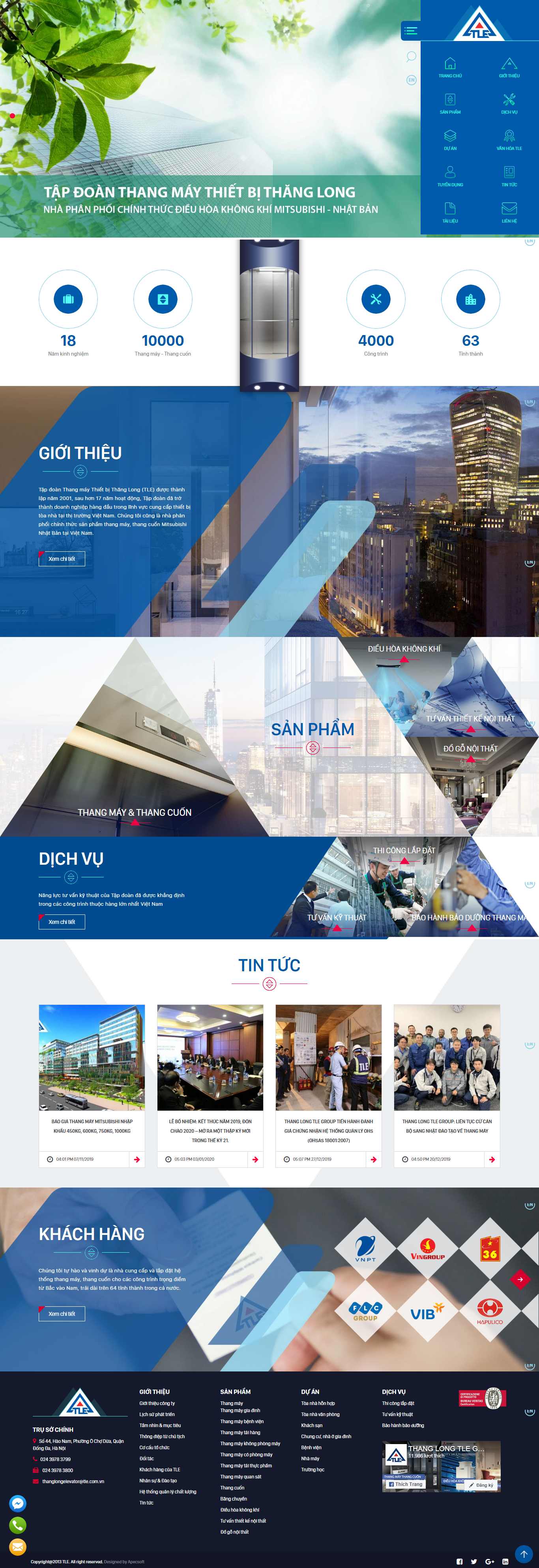 Thiết kế Web bán, lắp đặt thang máy - tle.com.vn