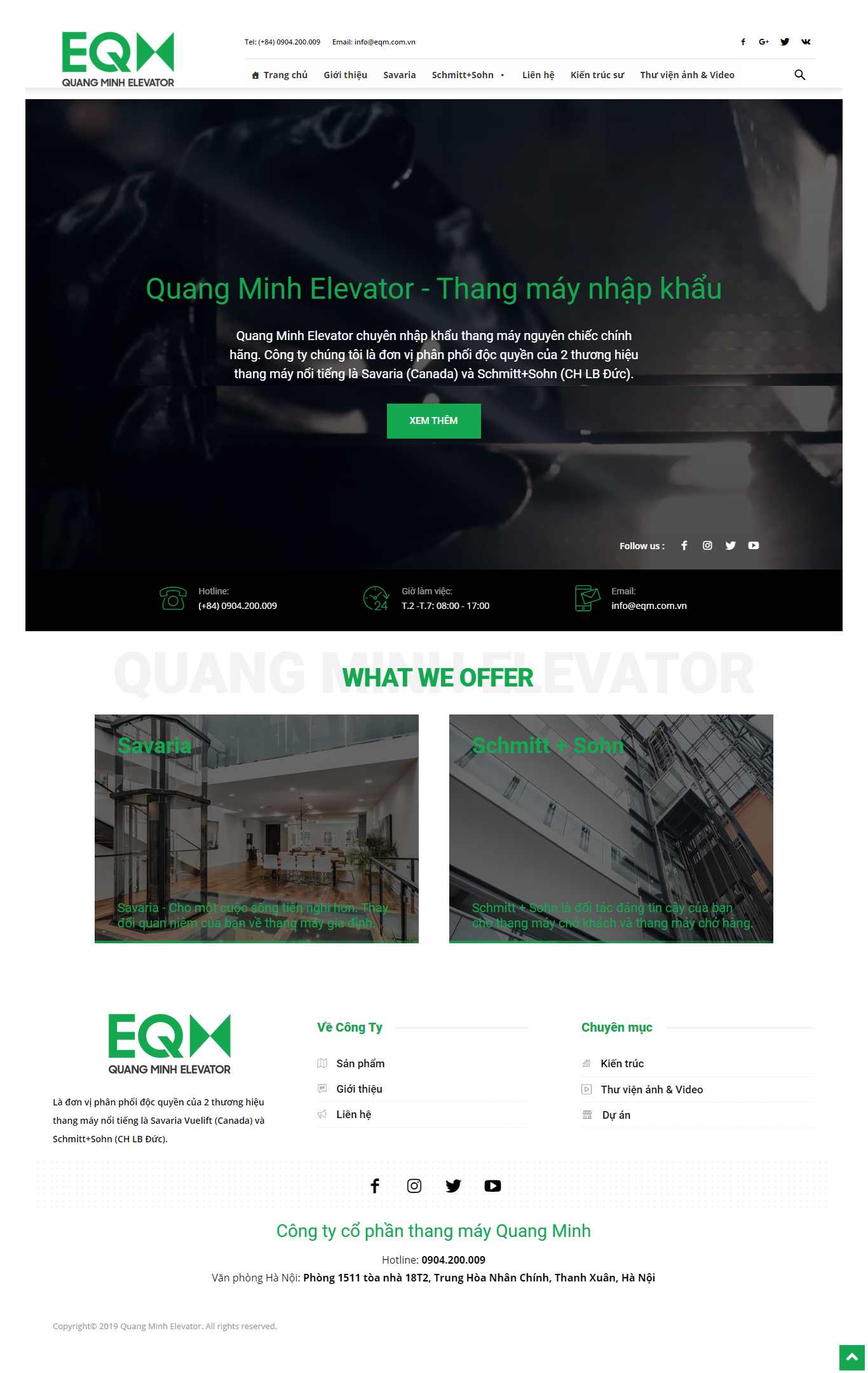 Thiết kế Web bán, lắp đặt thang máy - eqm.com.vn