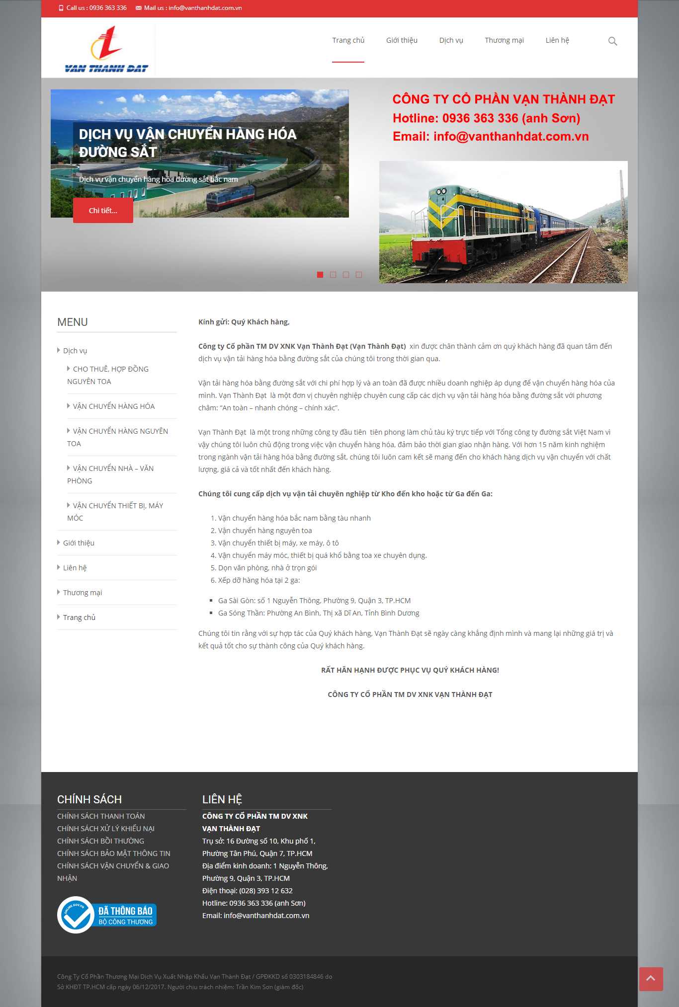 Thiết kế Web công ty vận tải - vanthanhdat.com.vn