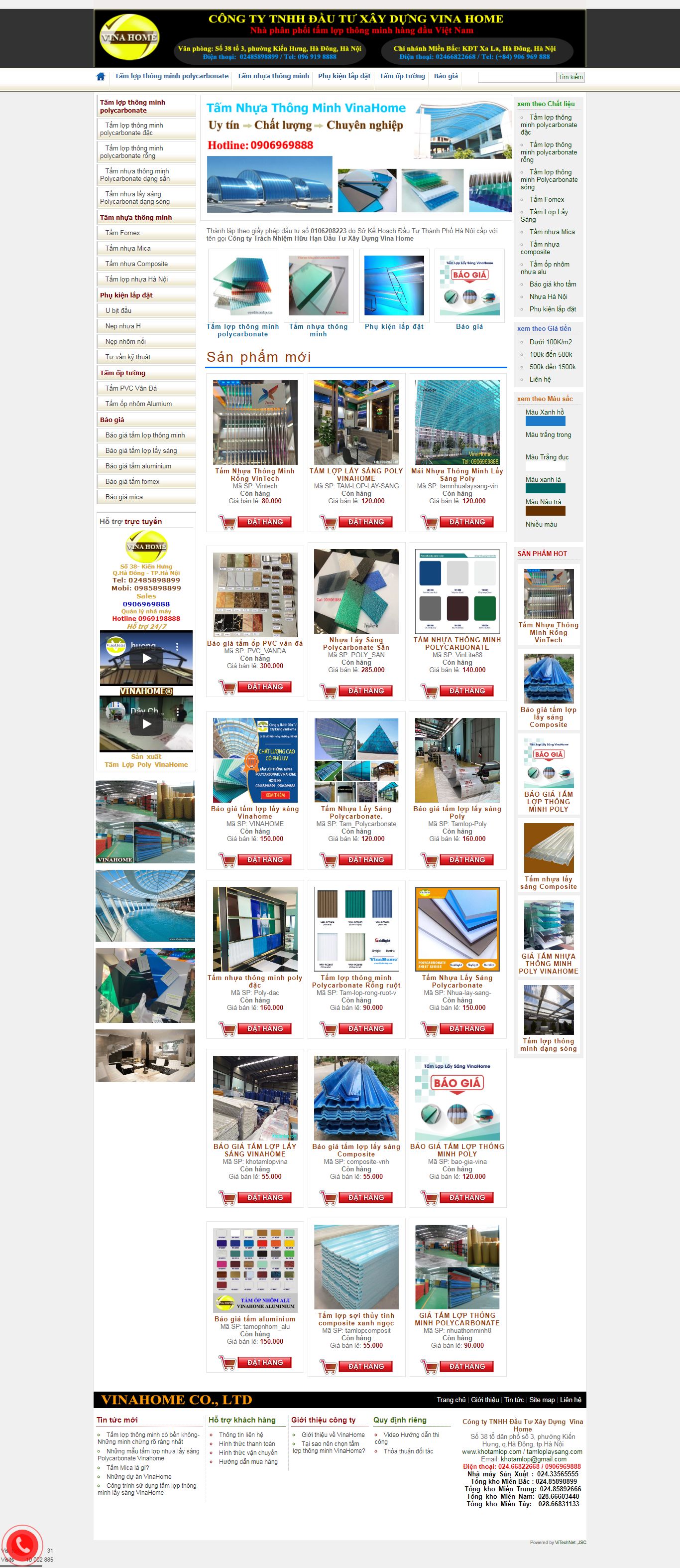 Thiết kế Web bán tấm nhựa thông minh - www.khotamlop.com