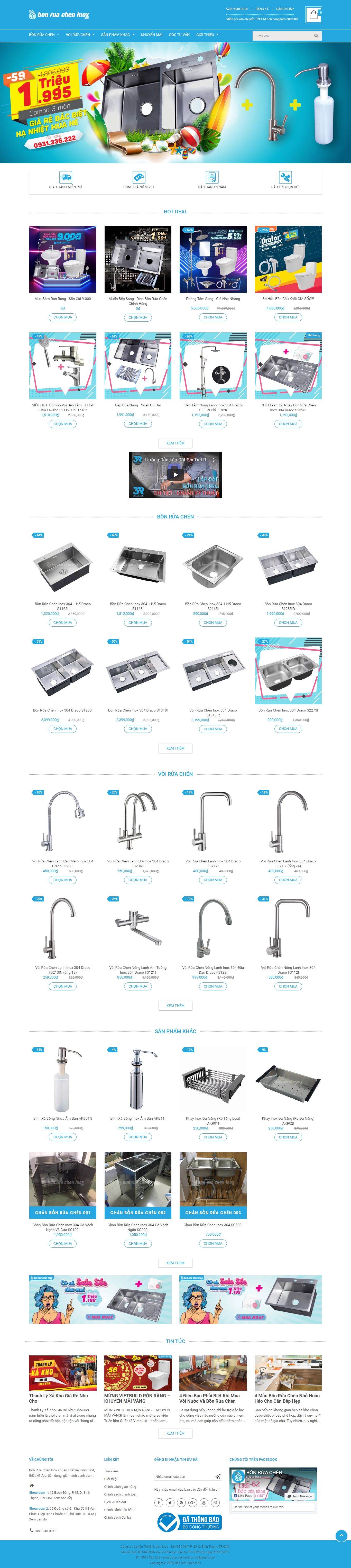 Thiết kế Web bán bồn rửa chén inox - bonruacheninox.vn