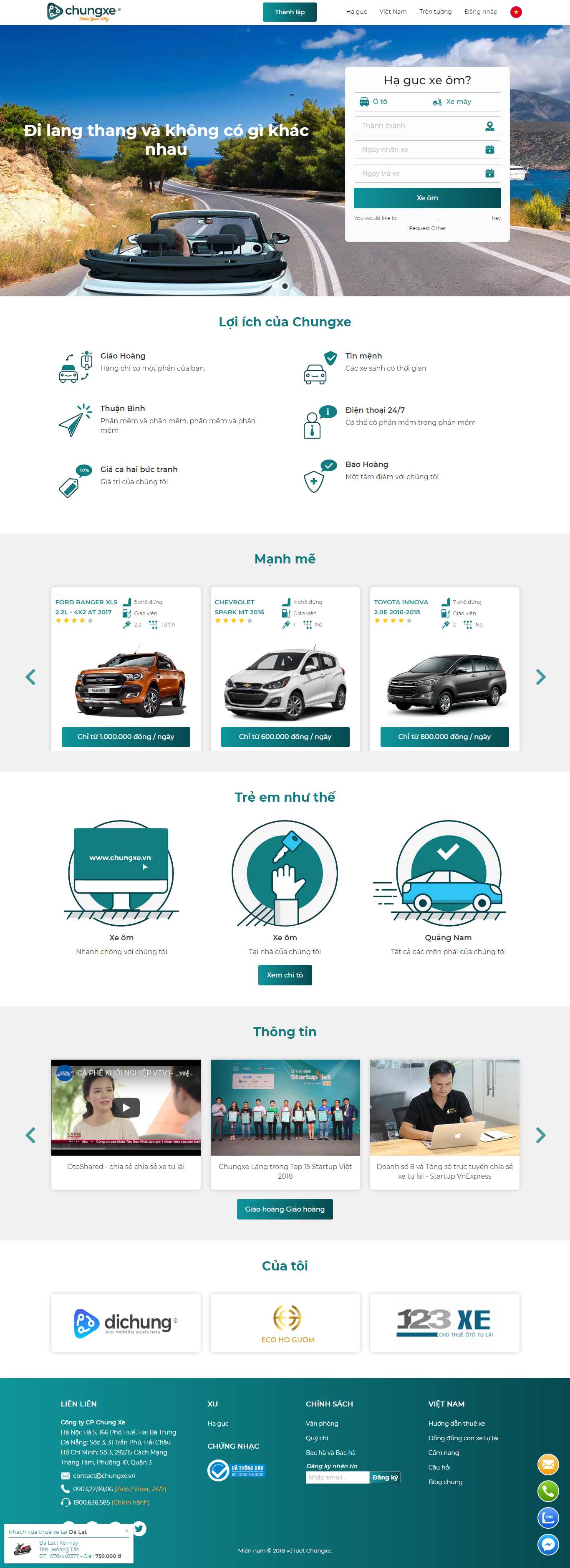 Thiết kế Web thuê xe tự lái - chungxe.vn