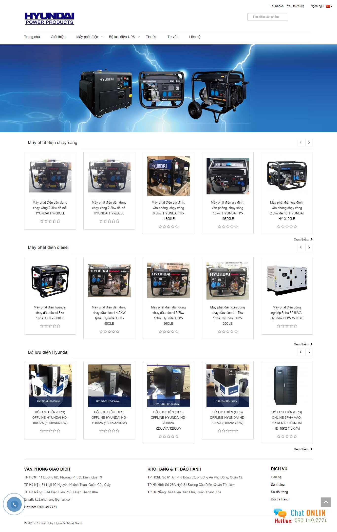Thiết kế Web bán máy phát điện - hyundainhatnang.com